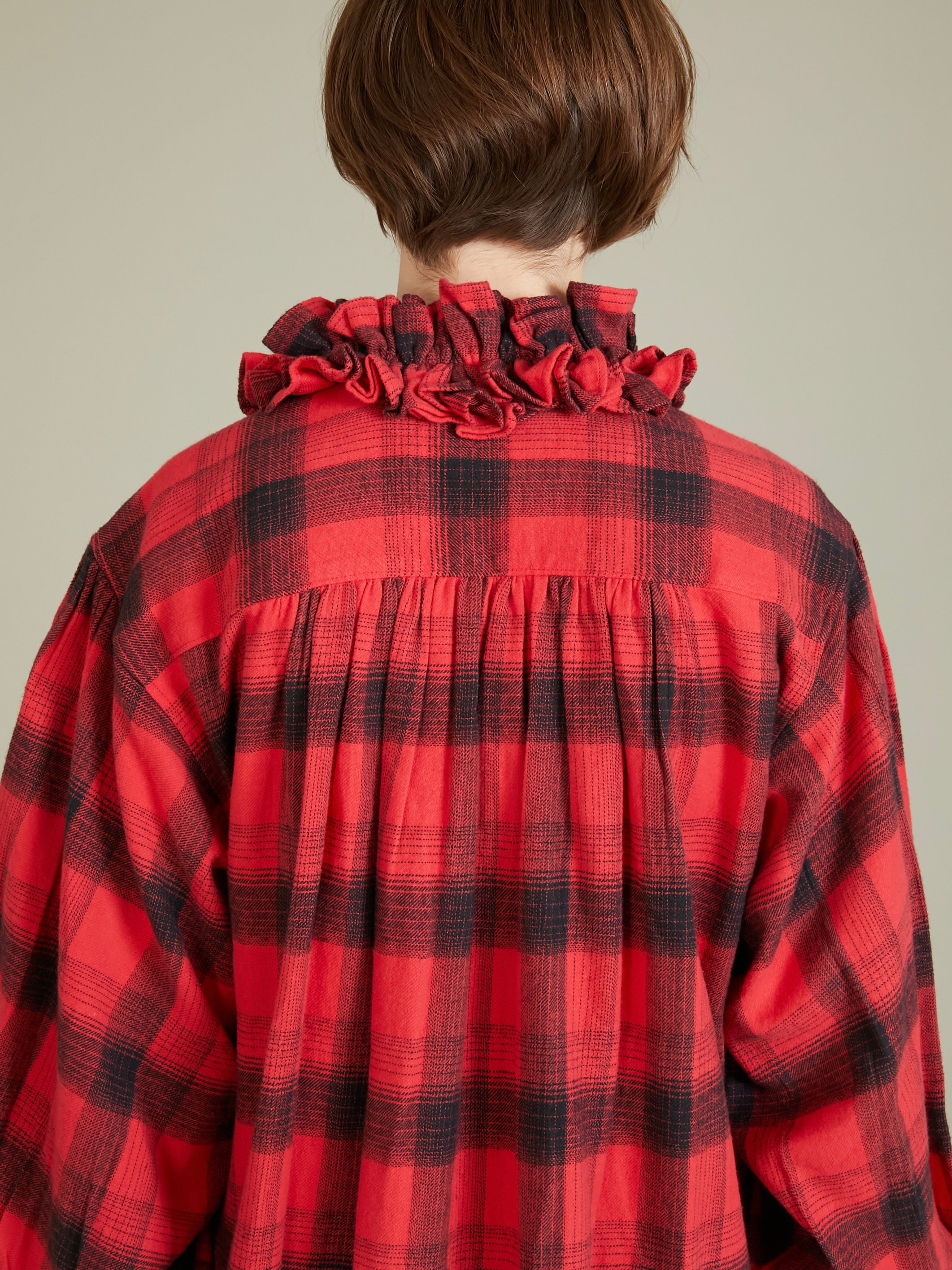 nel check frill collar shirt|RED