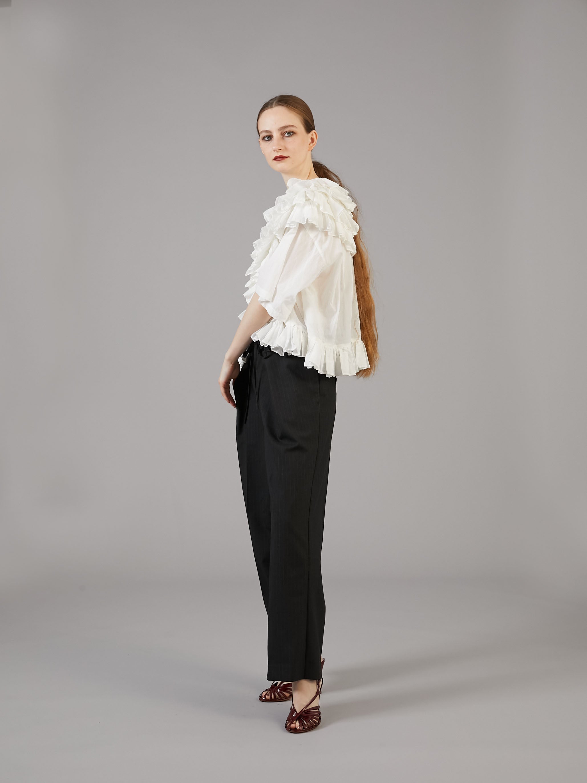 frill poncho blouse | WHITE