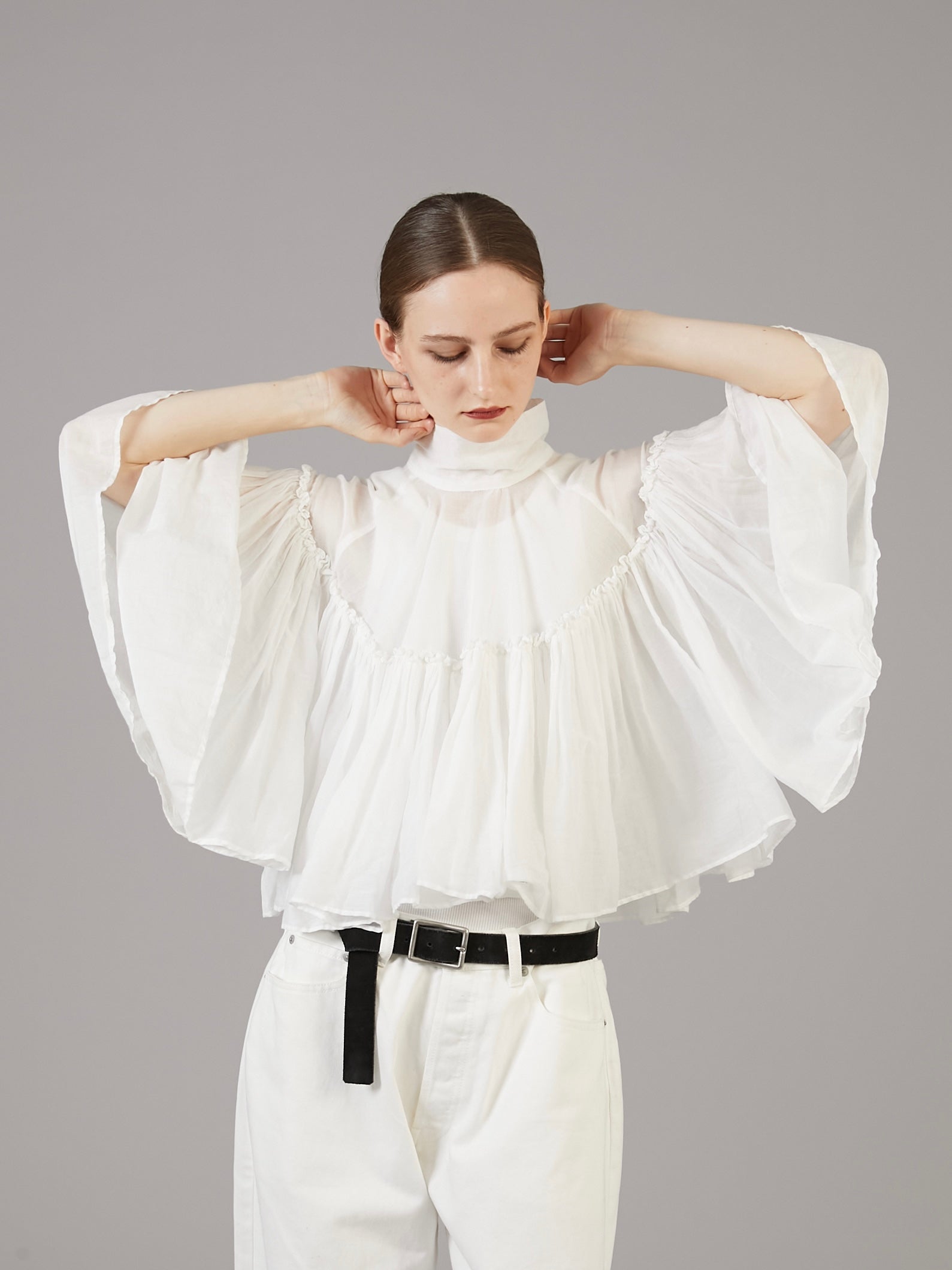 sheer poncho blouse | WHITE