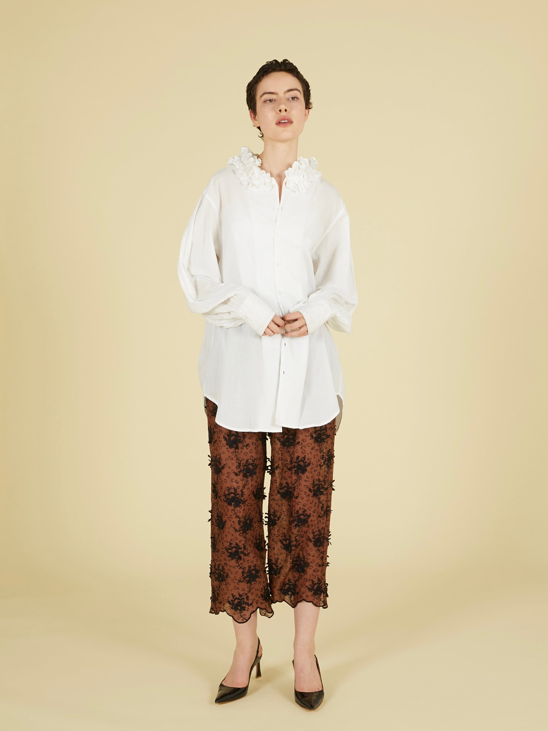 cotton frill collar shirts|WHITE