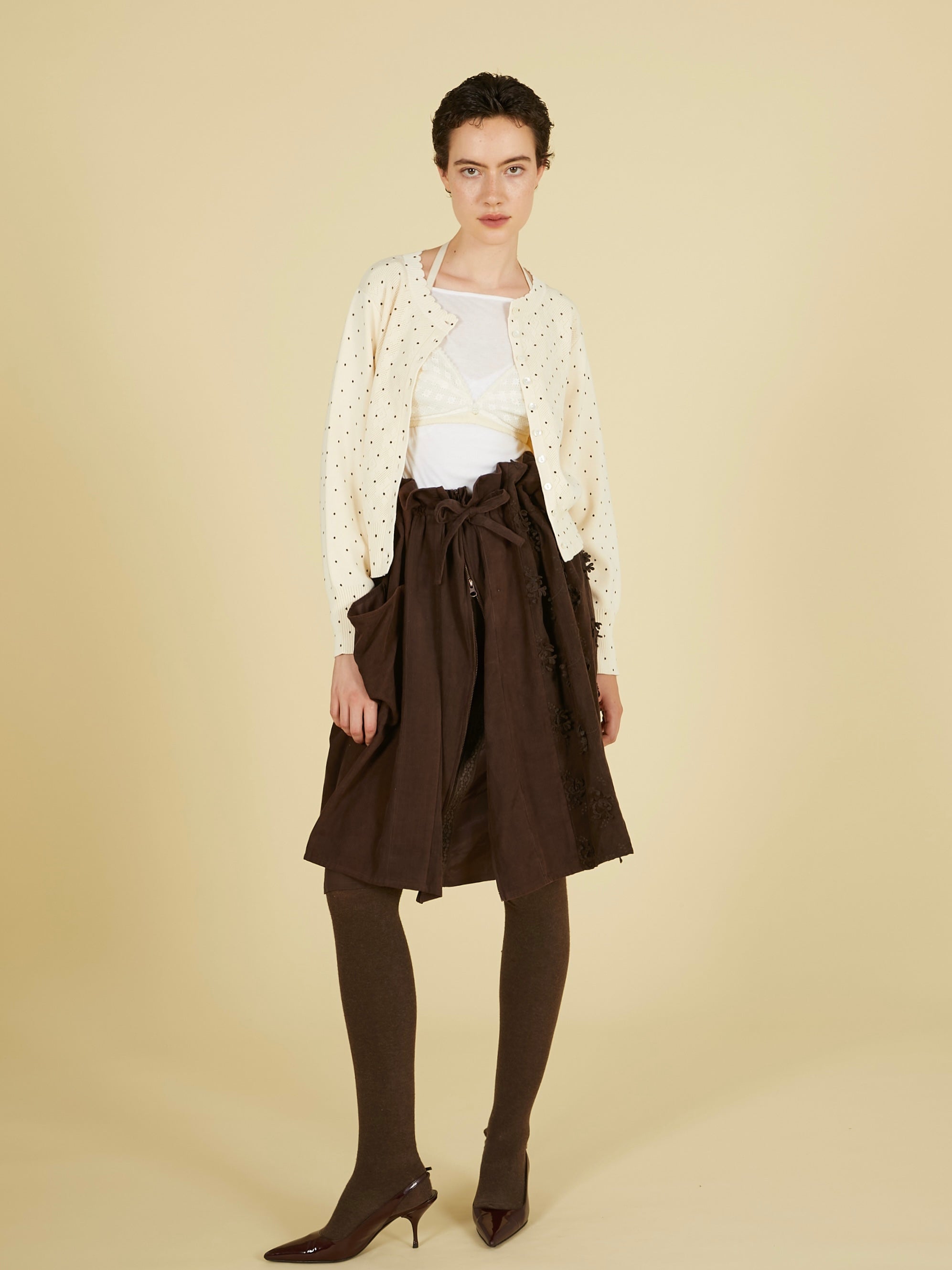 flower Jacquard dot cardigan|IVORY