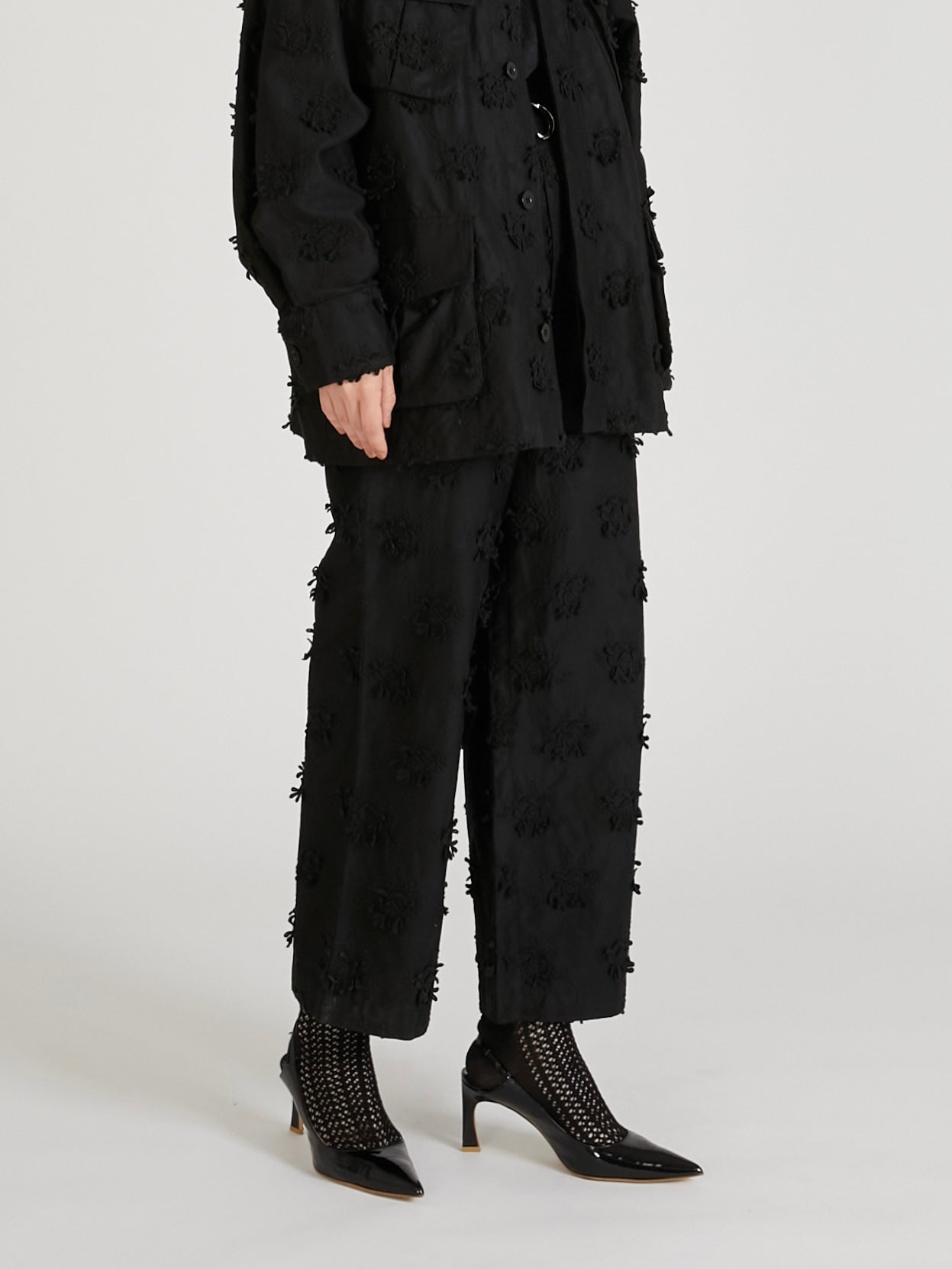 3D embroidery military shirt|BLACK