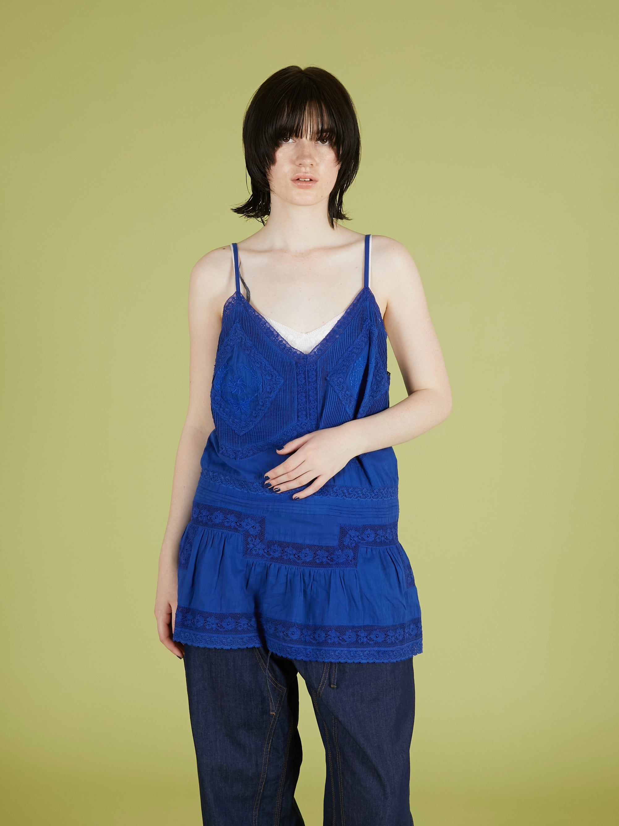 hand tuck lace camisole|BLUE