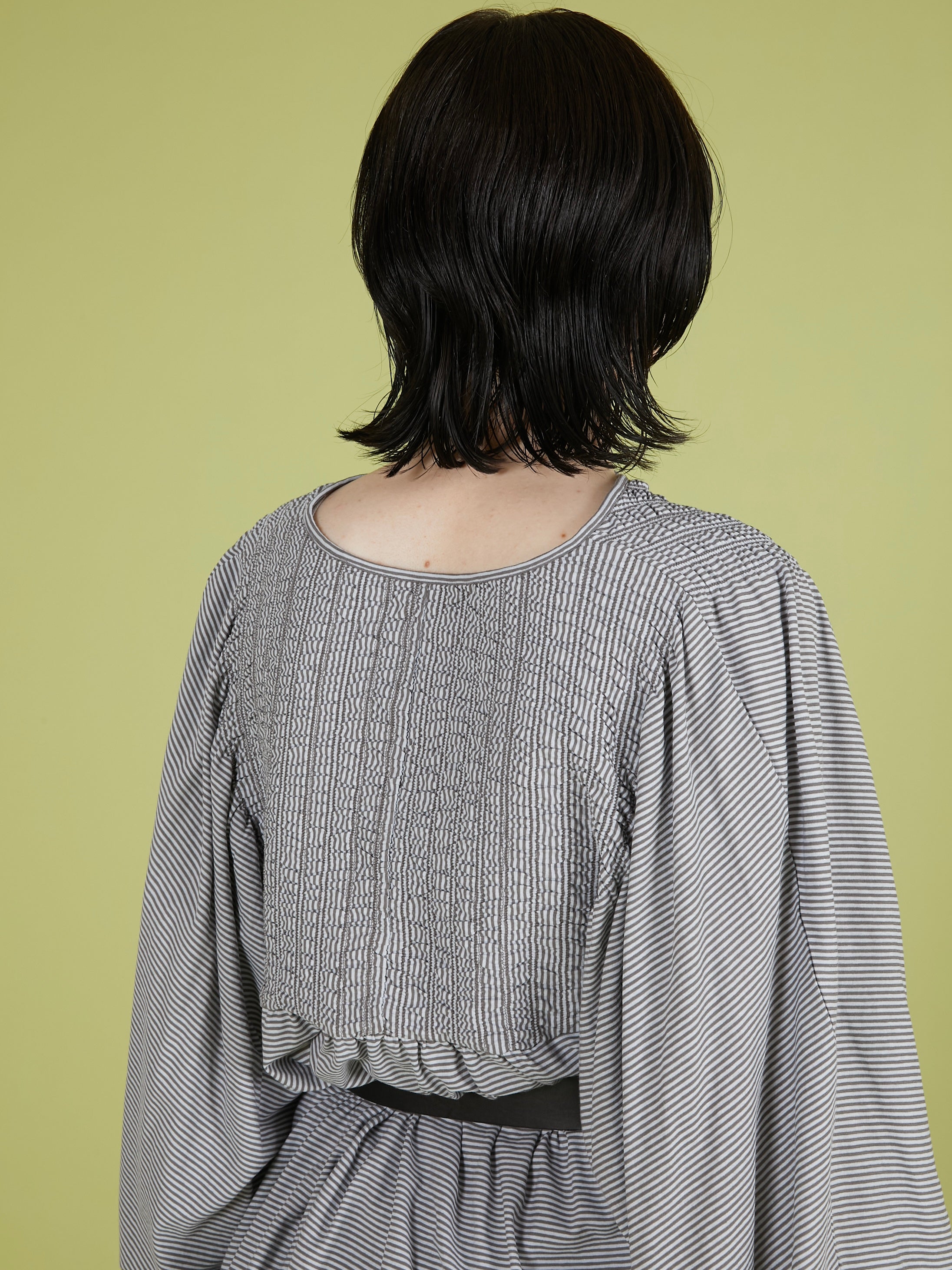 shirring border pullover|GRAY