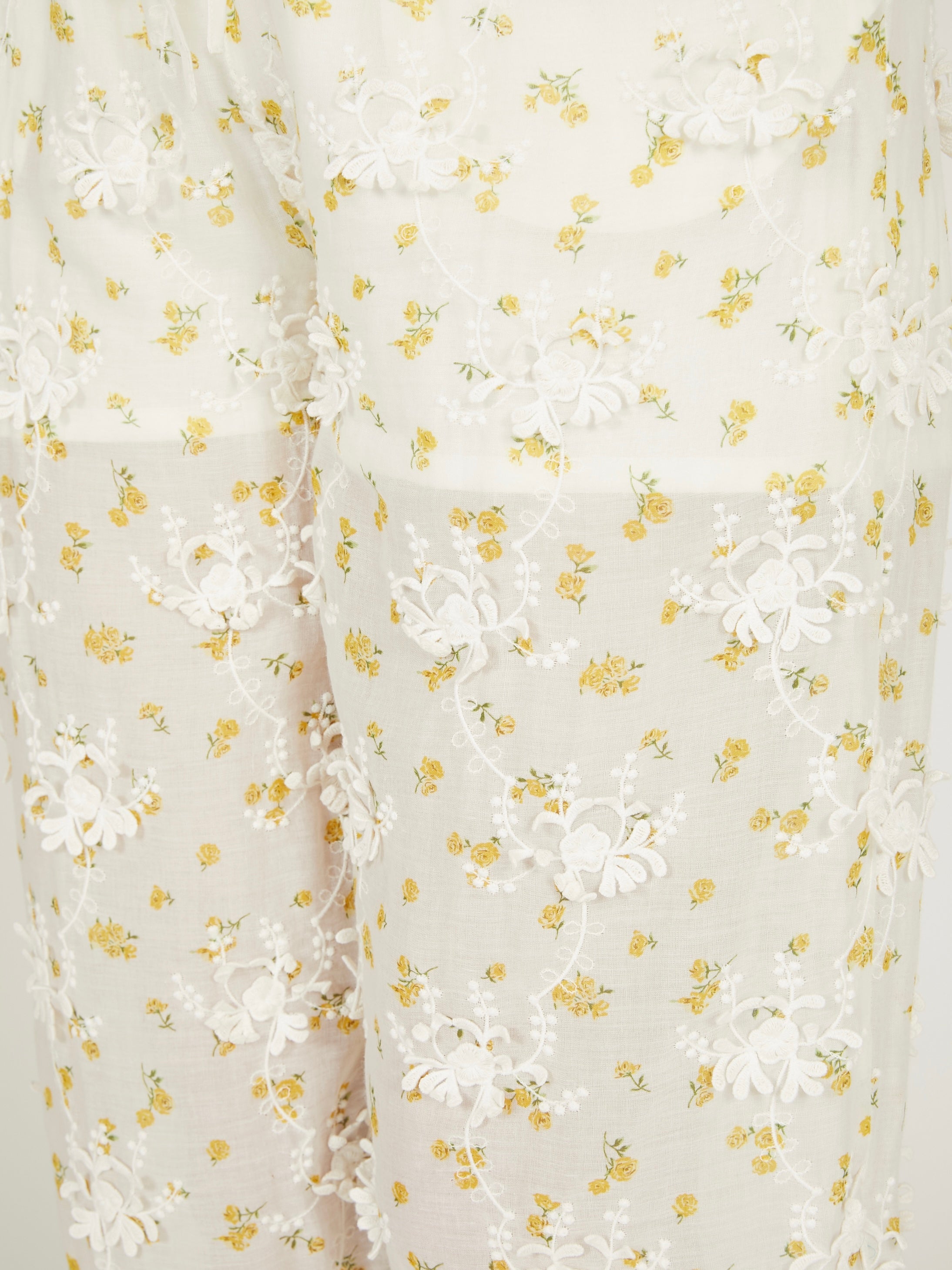 sheer flower easy pants|IVORY