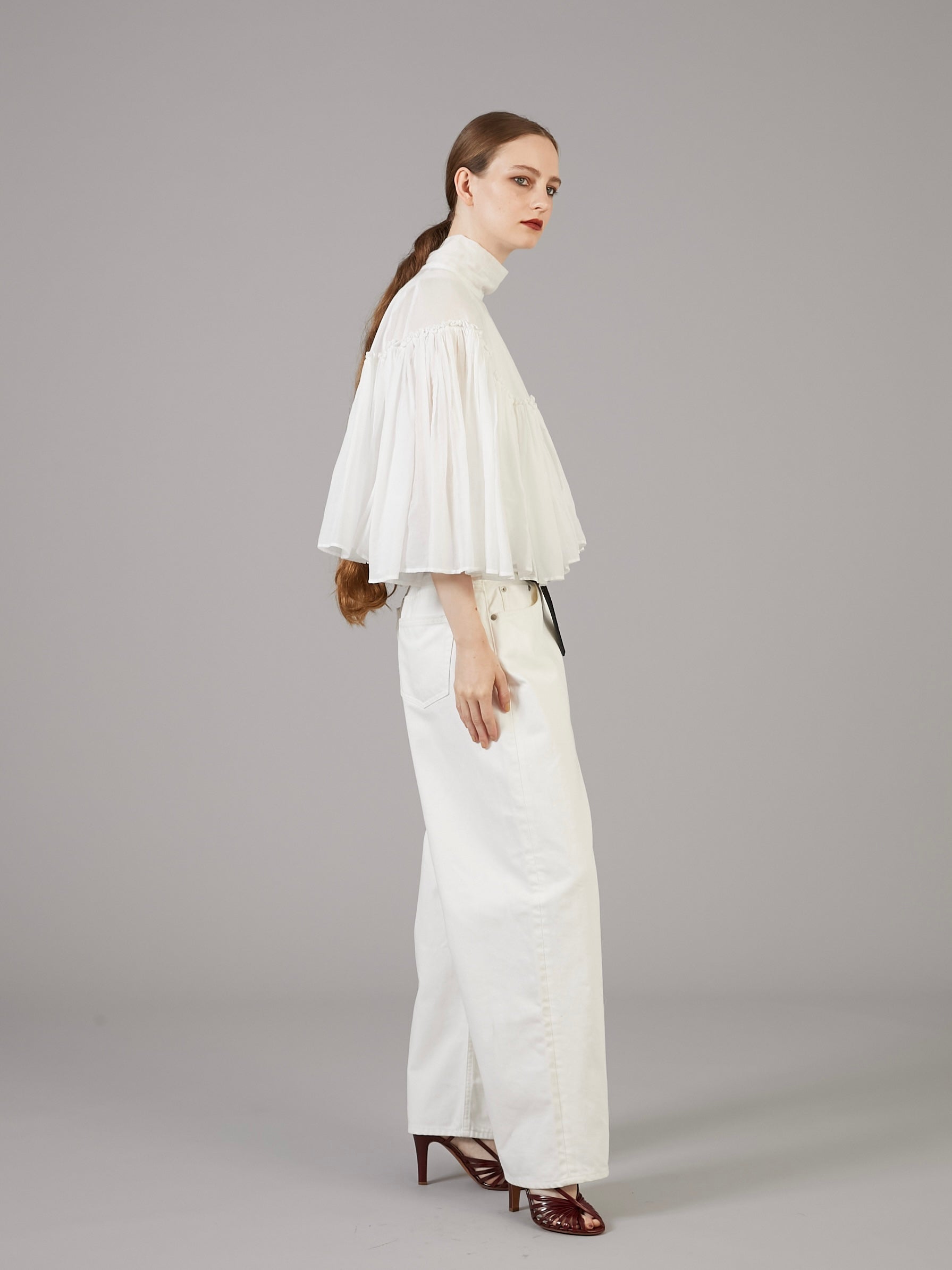 sheer poncho blouse | WHITE