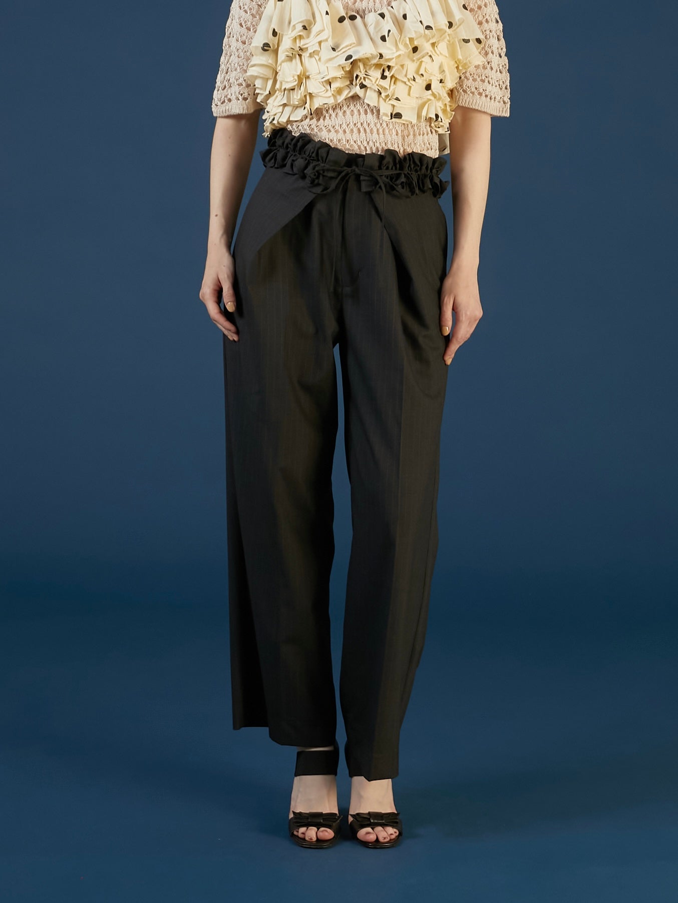 frill belt trousers|GRAY