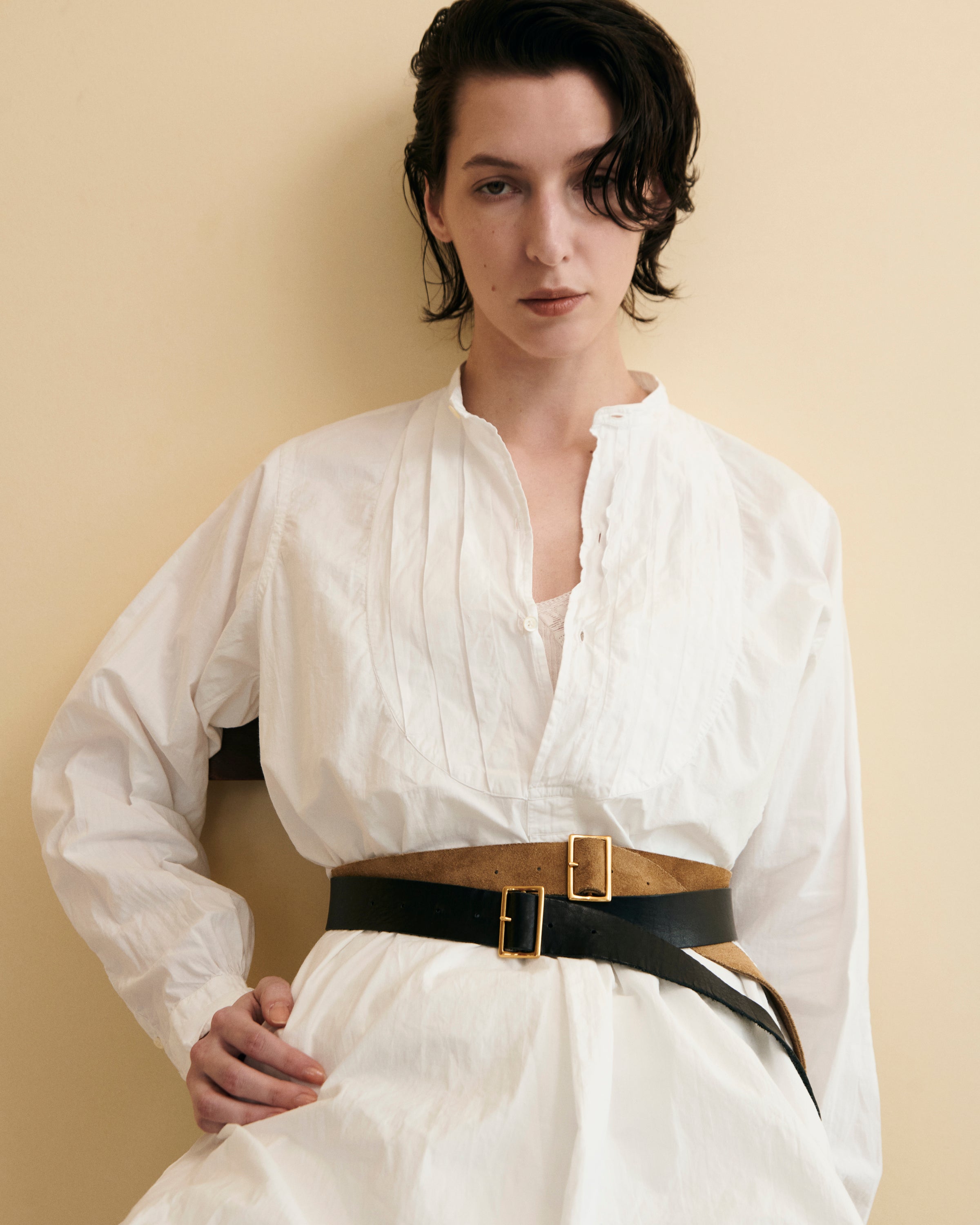 【× NA'VVY】leather belt|BEIGE