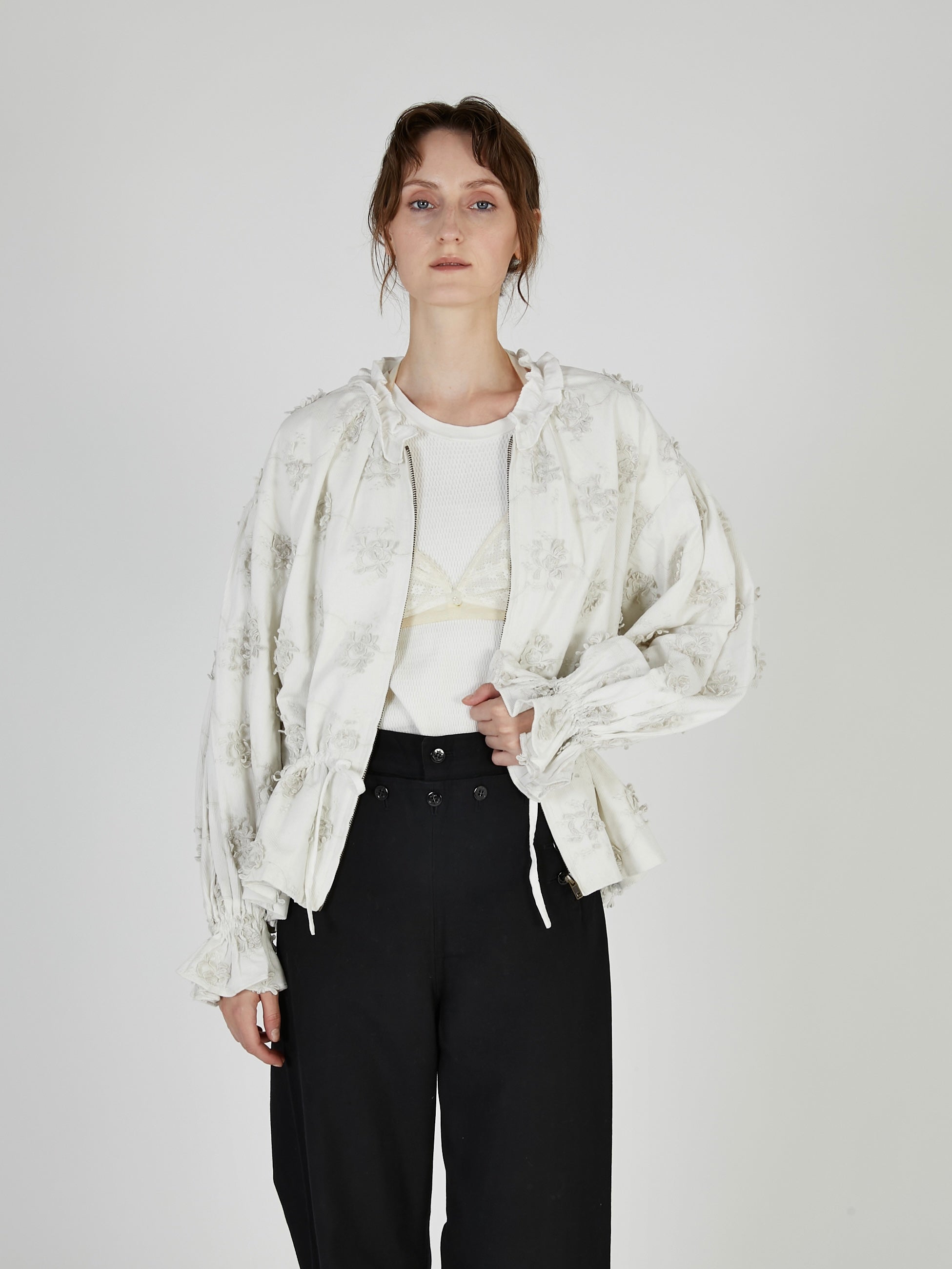 3D embroidery corduroy blouson｜WHITE