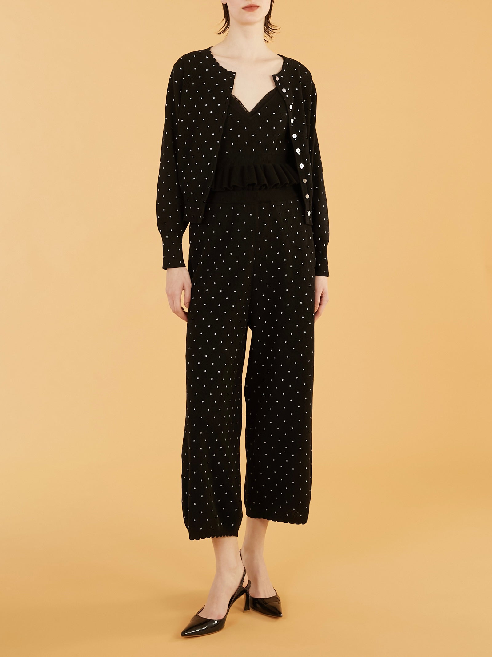 flower Jacquard dot pants|BLACK