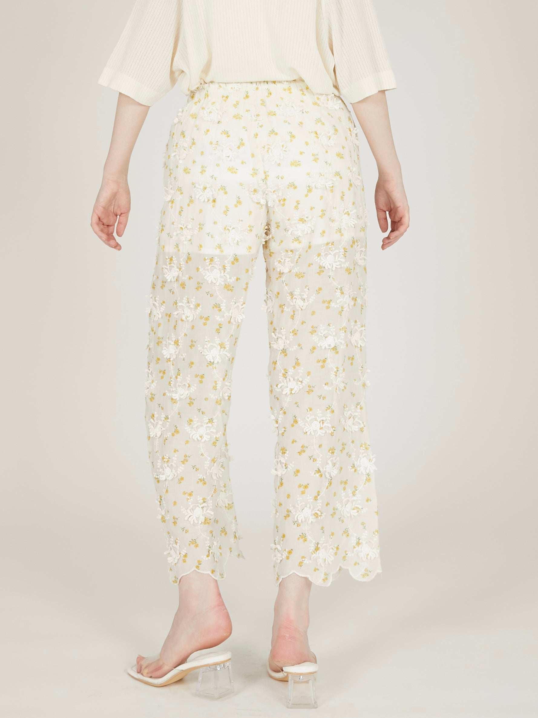 sheer flower easy pants|IVORY