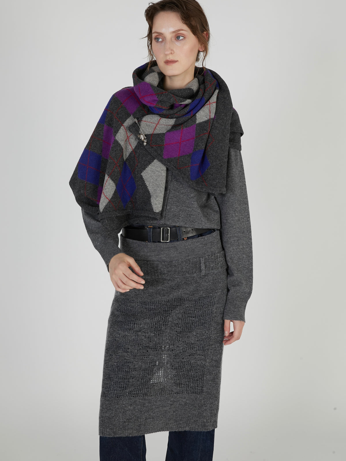 point tail 2way knit skirt|GRAY