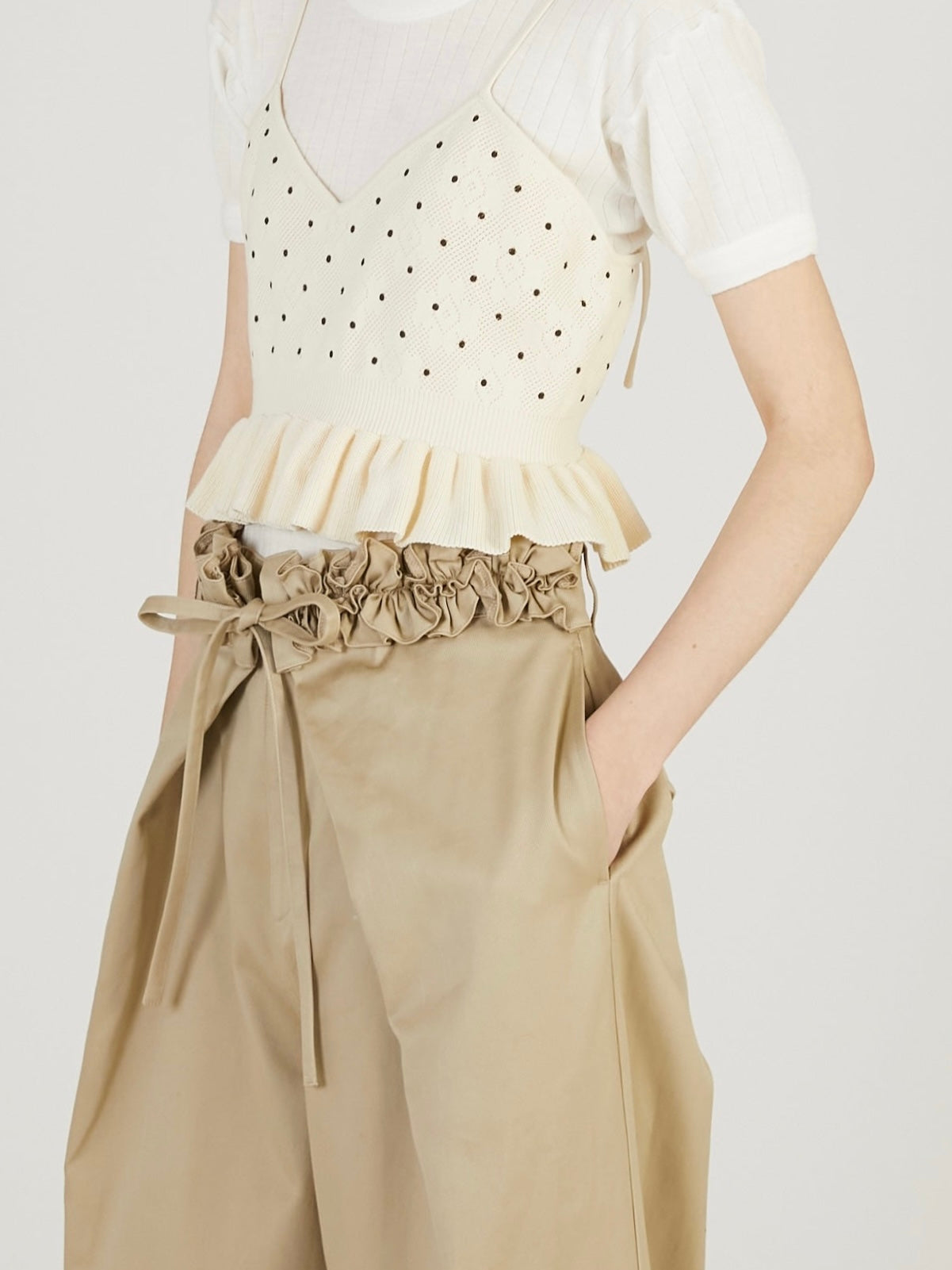 frill belt chino pants|BEIGE