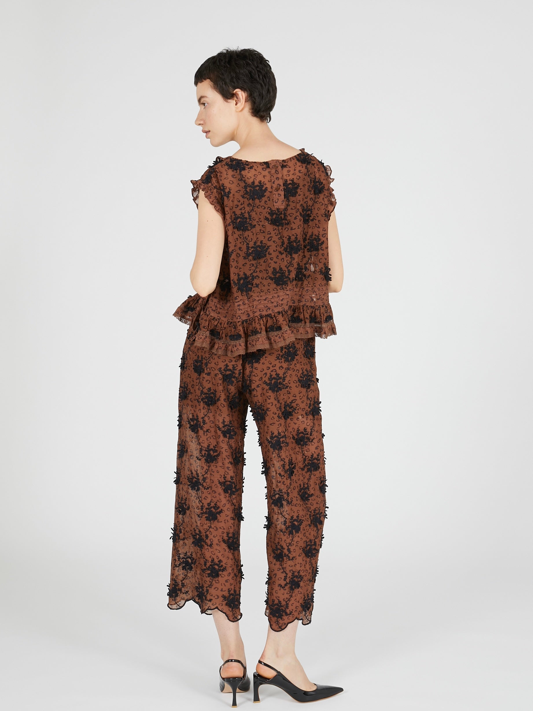 3D embroidery leopard blouse|BROWN
