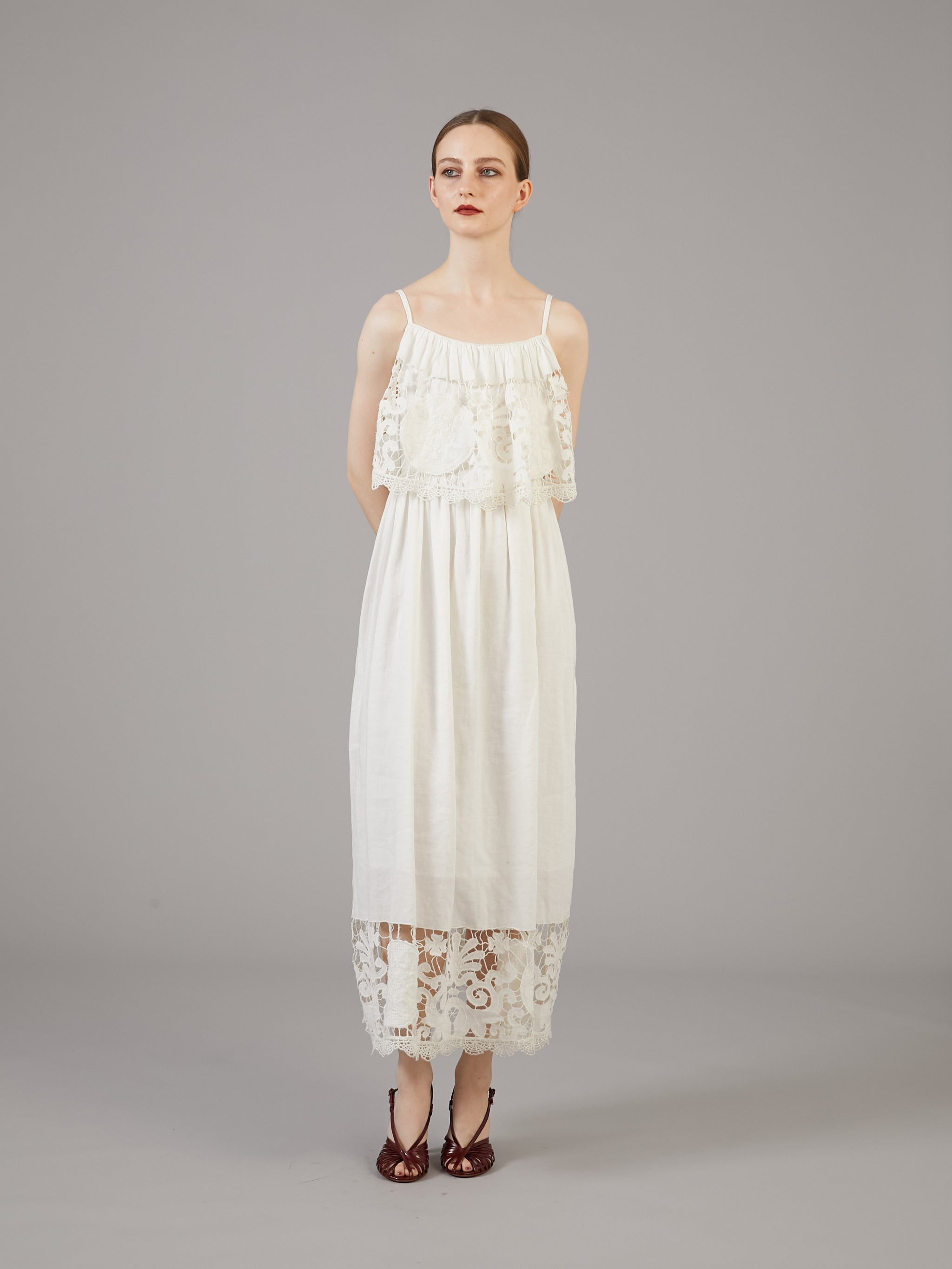 linen cotton motif lace cami dress | BLACK