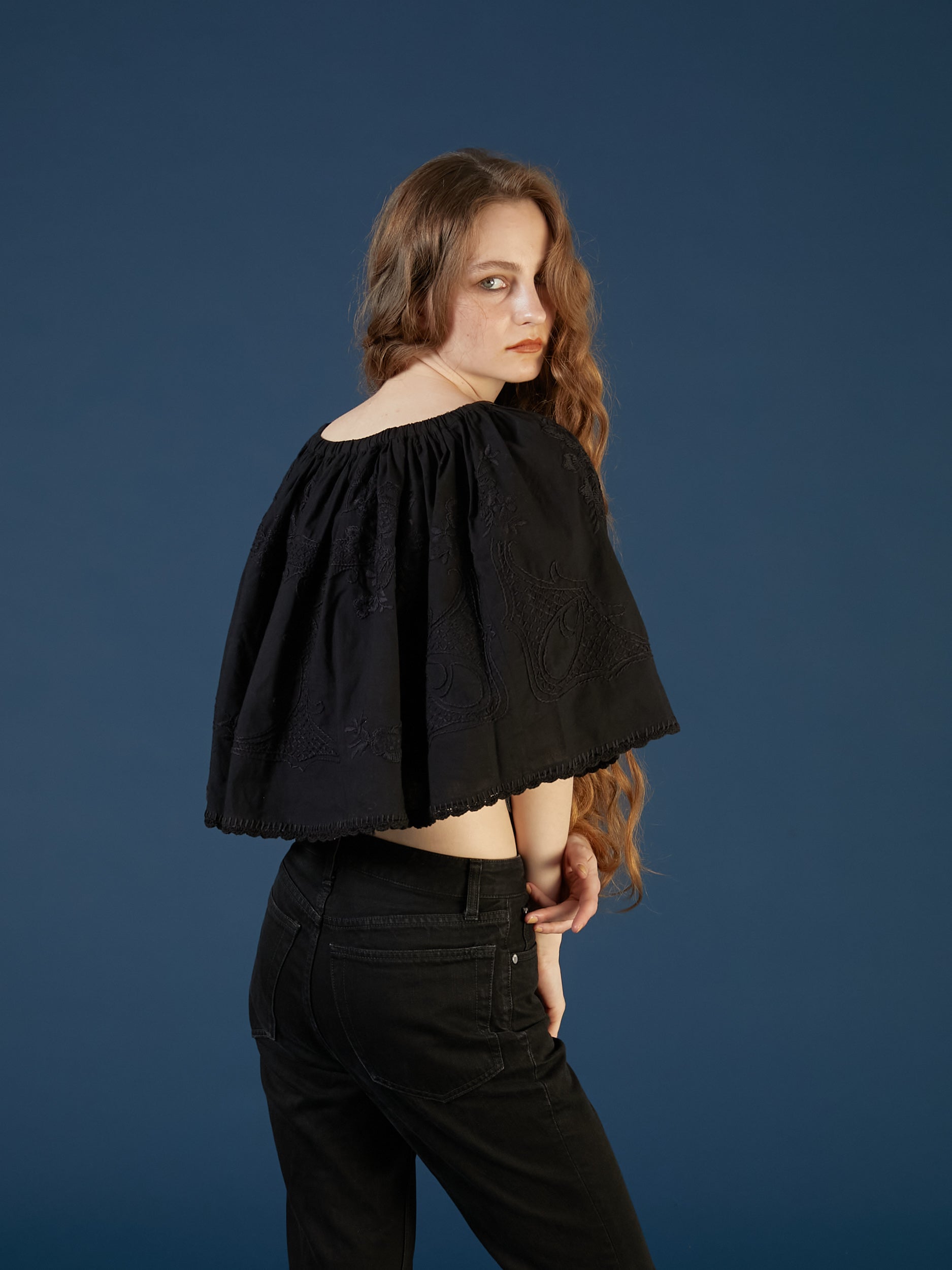 hand embroidery 2way mini skirt | BLACK