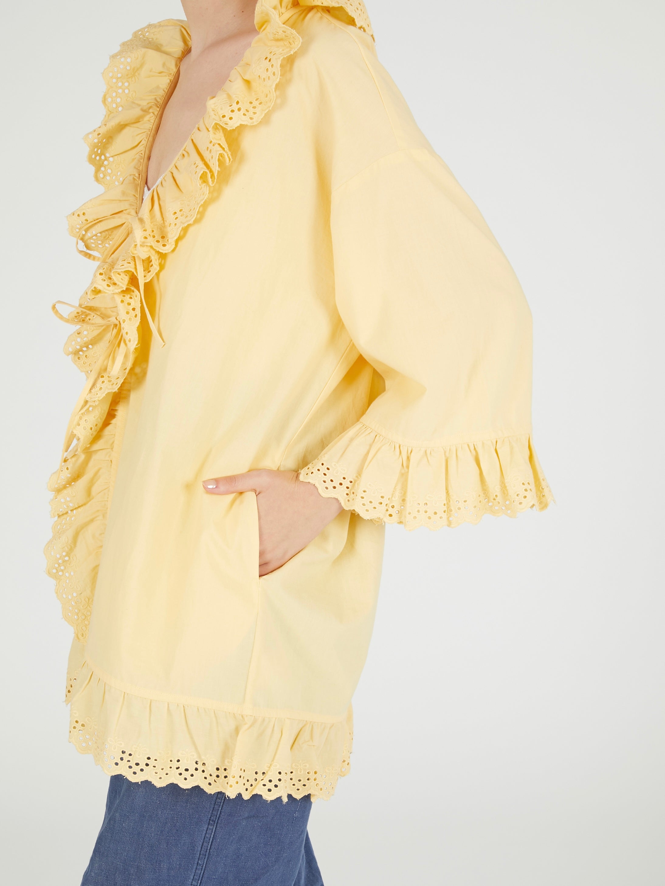 frill gawn blouse|BEIGE