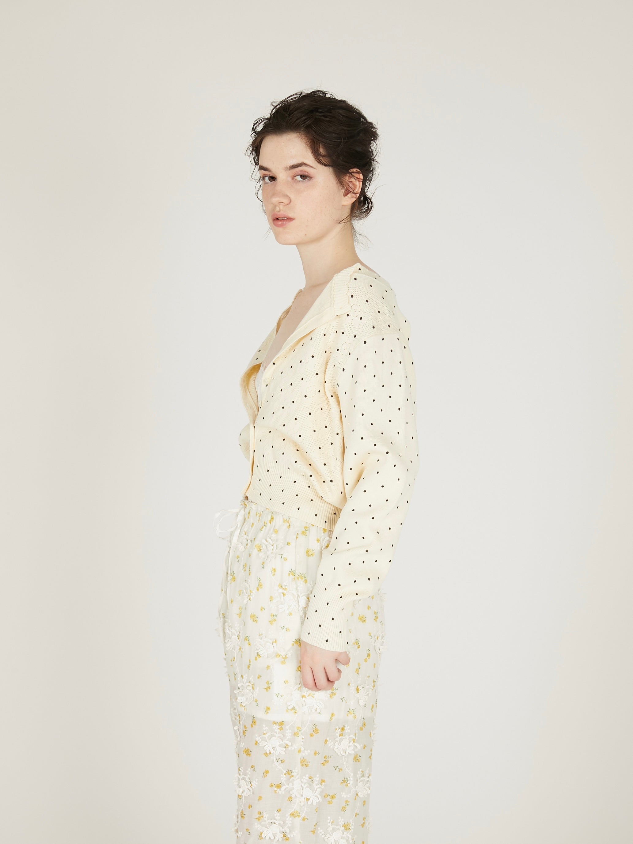 flower Jacquard dot cardigan|IVORY