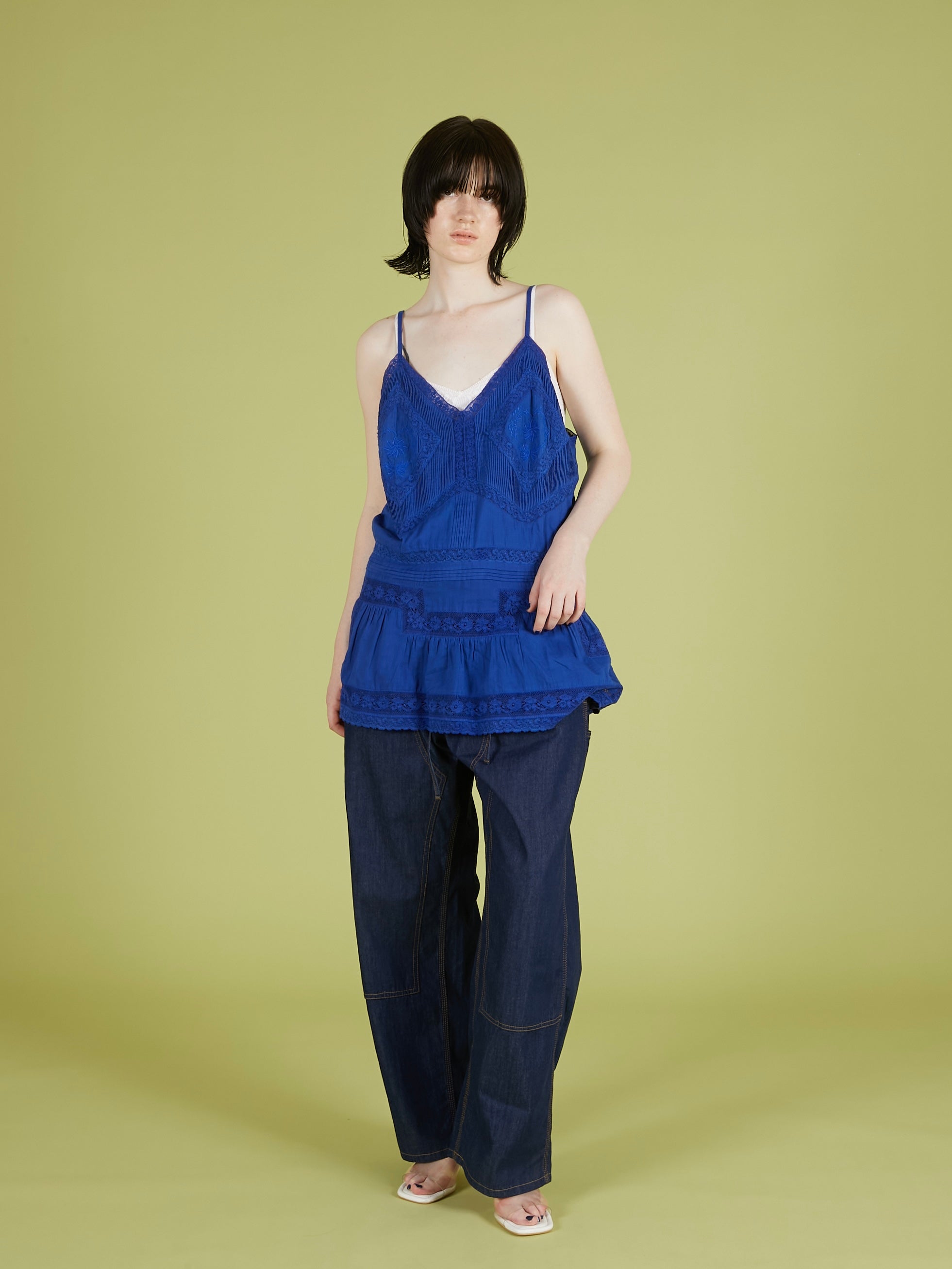 hand tuck lace camisole|BLUE