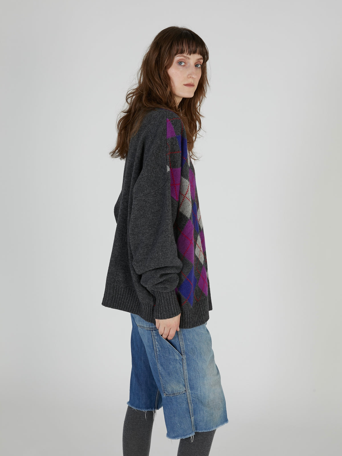 【griguri】argyle big knit|GRAY