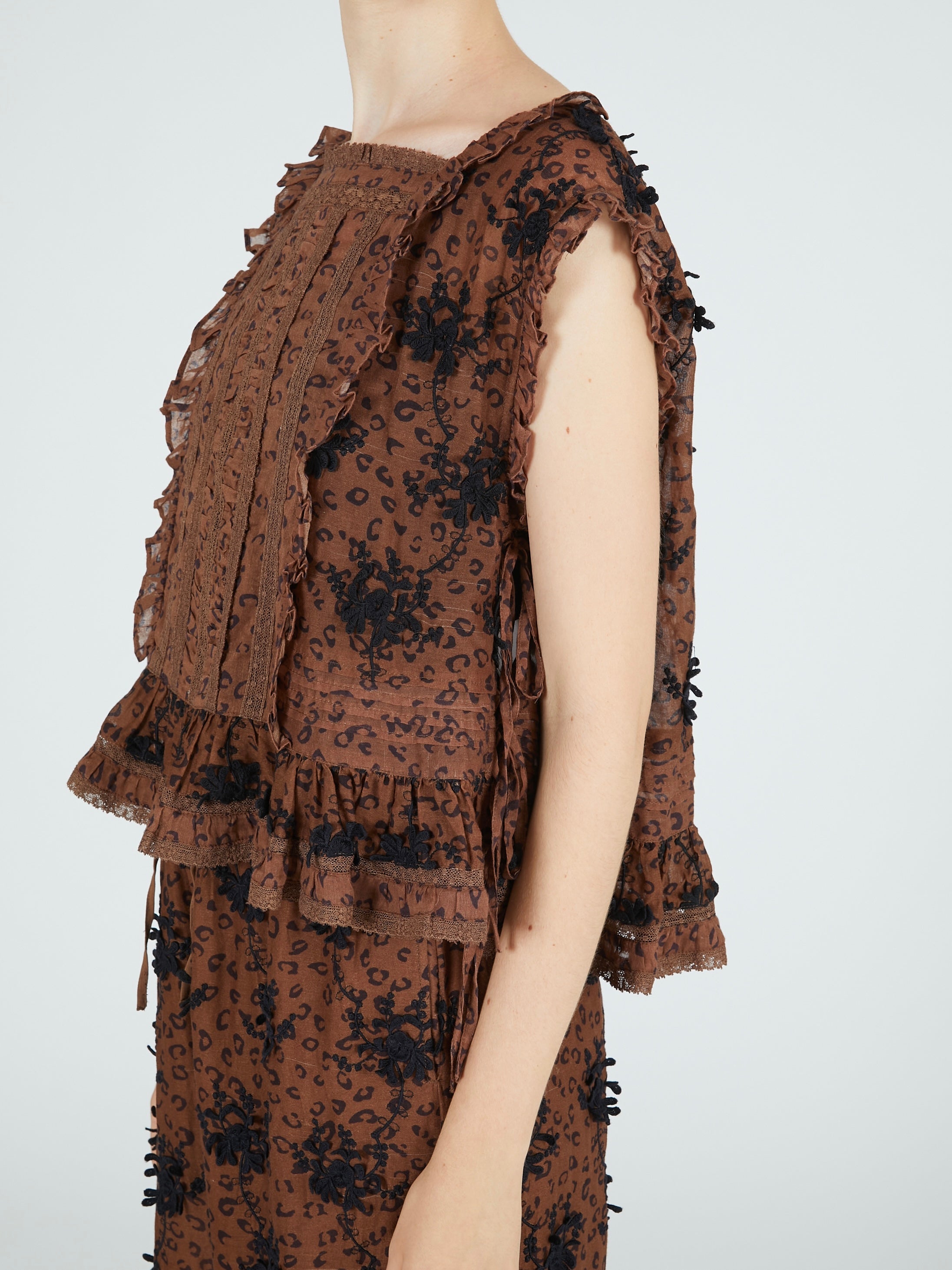 3D embroidery leopard blouse|BROWN