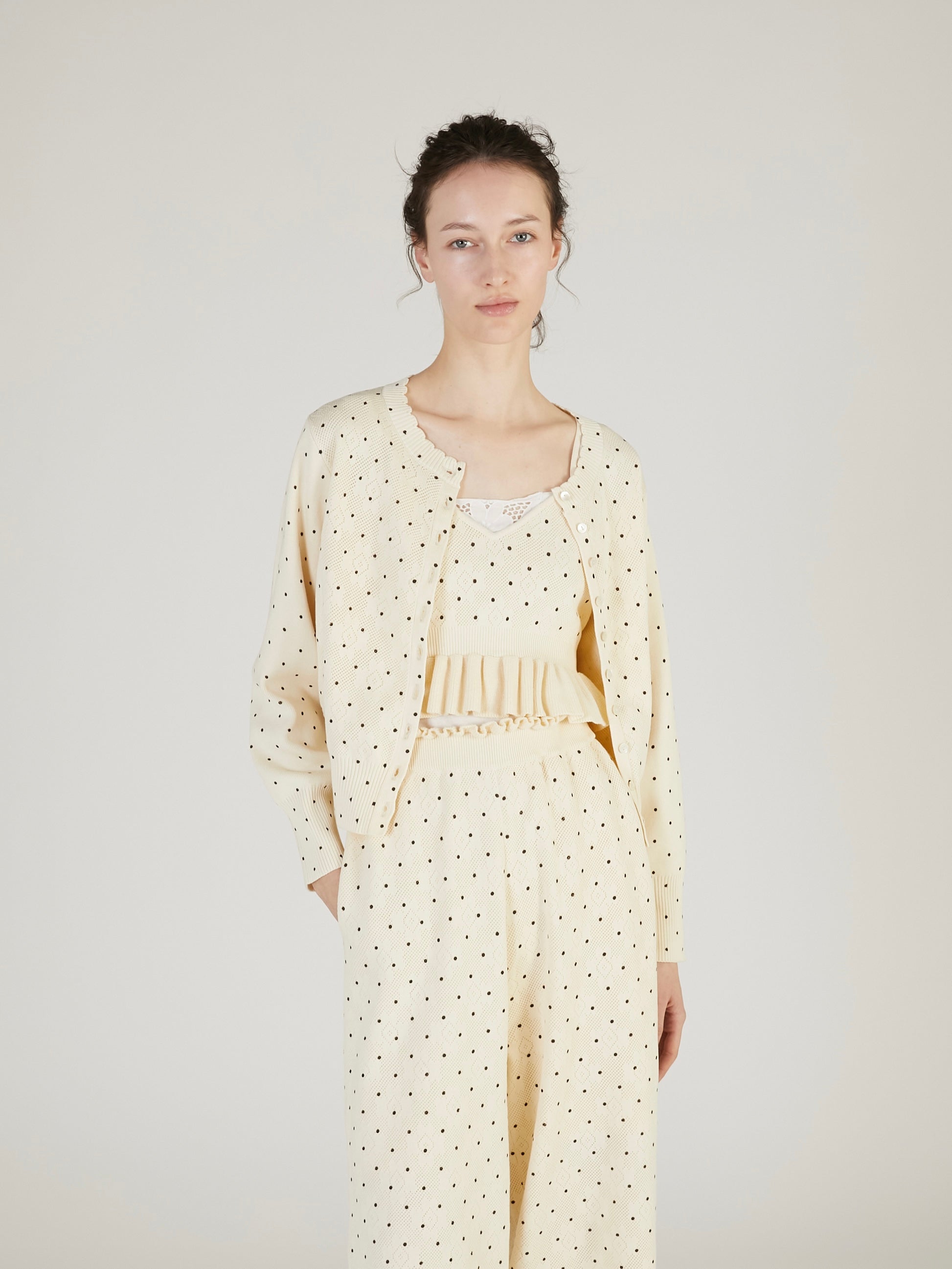 flower Jacquard dot cardigan|IVORY