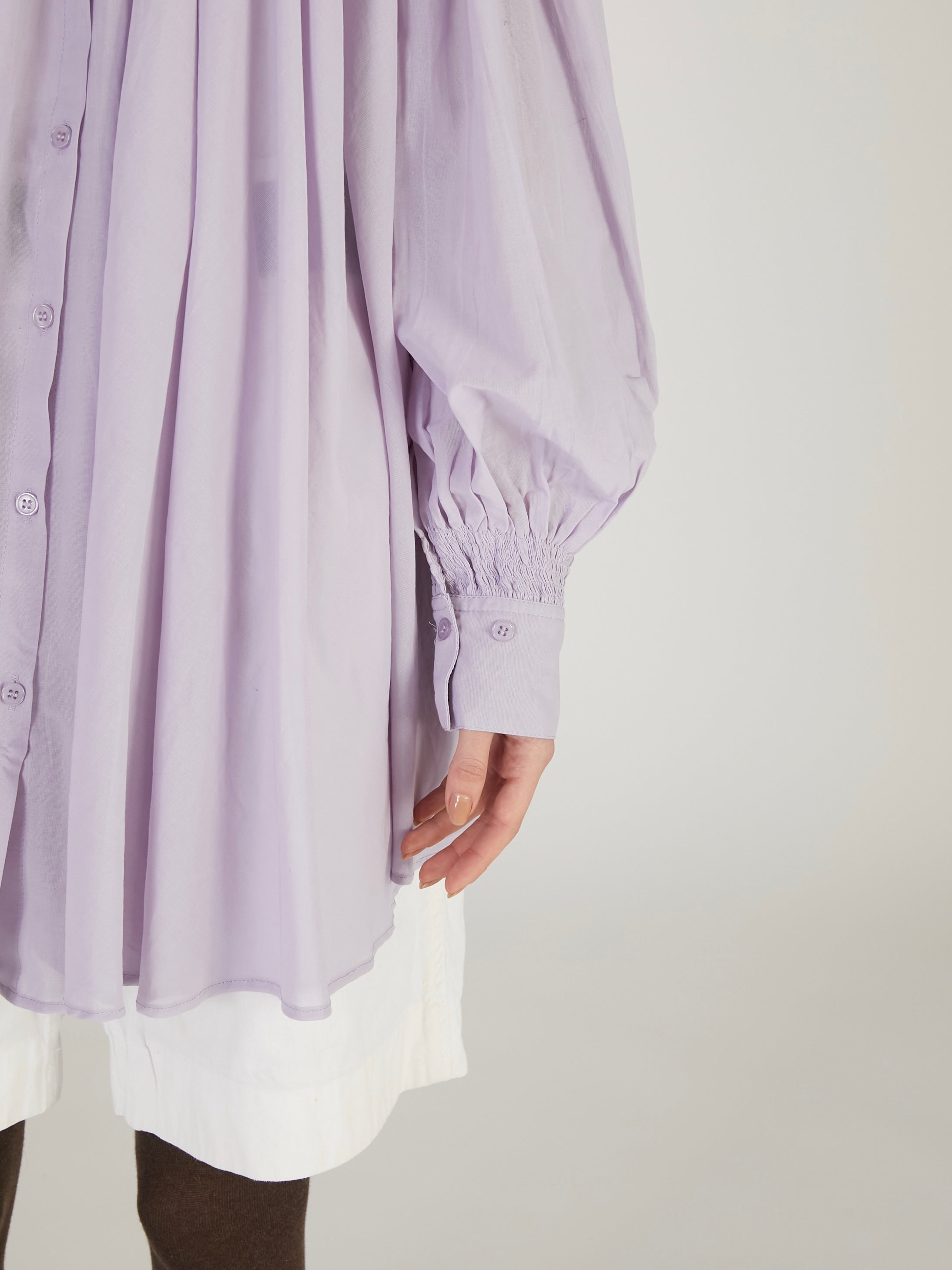 sheer gather volume blouse |LAVENDER