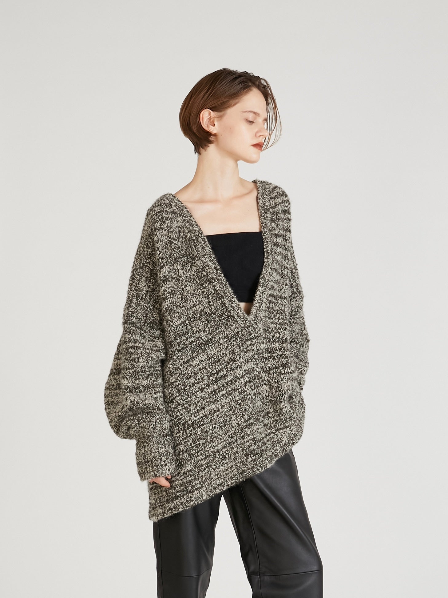 mohair mix pullover knit|GRAY