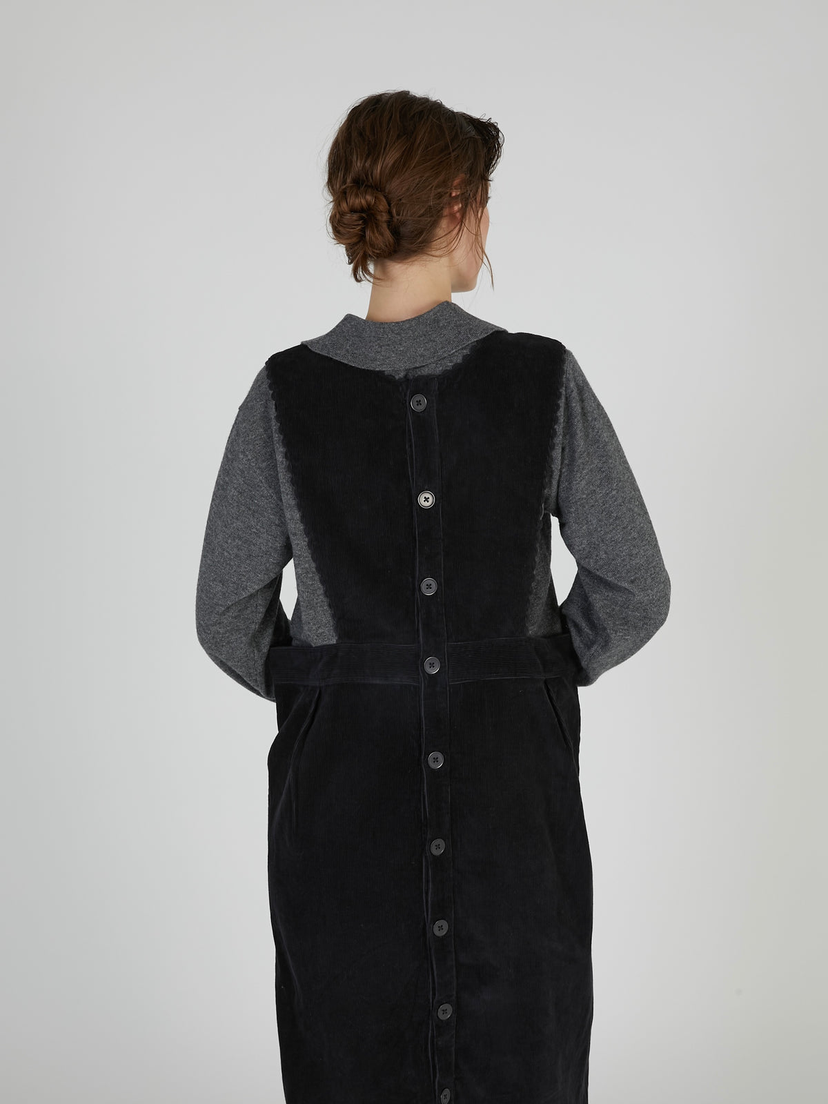corduroy apron onepiece|BLACK