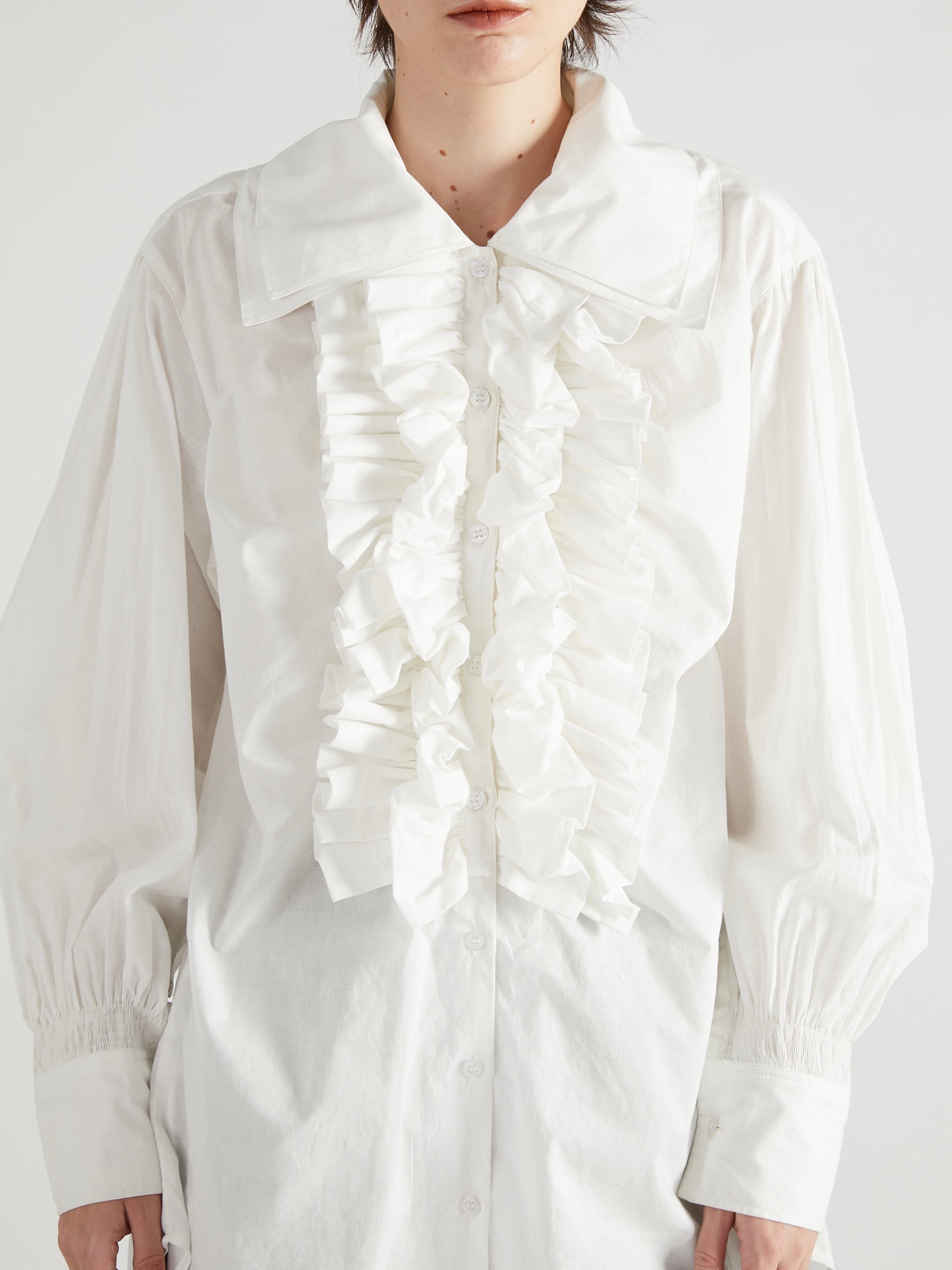double collar frill blouse |WHITE