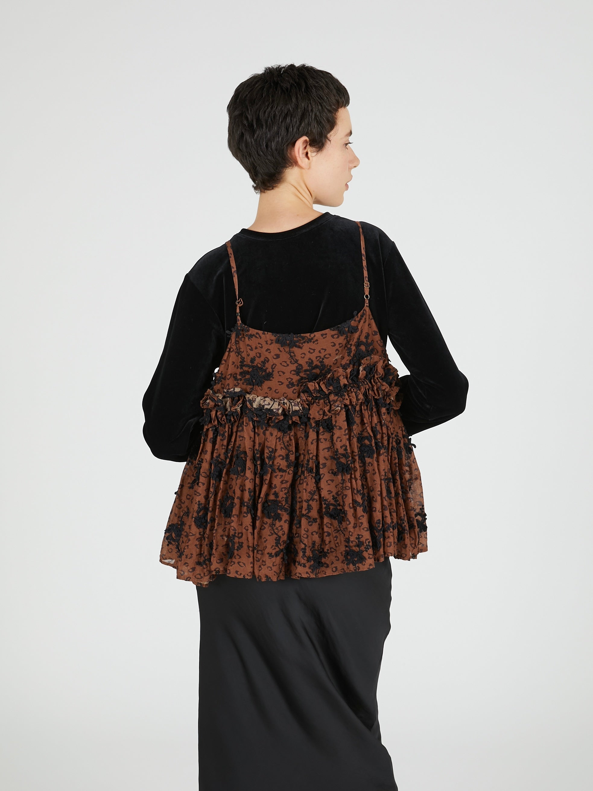 3D embroidery leopard cami|BROWN
