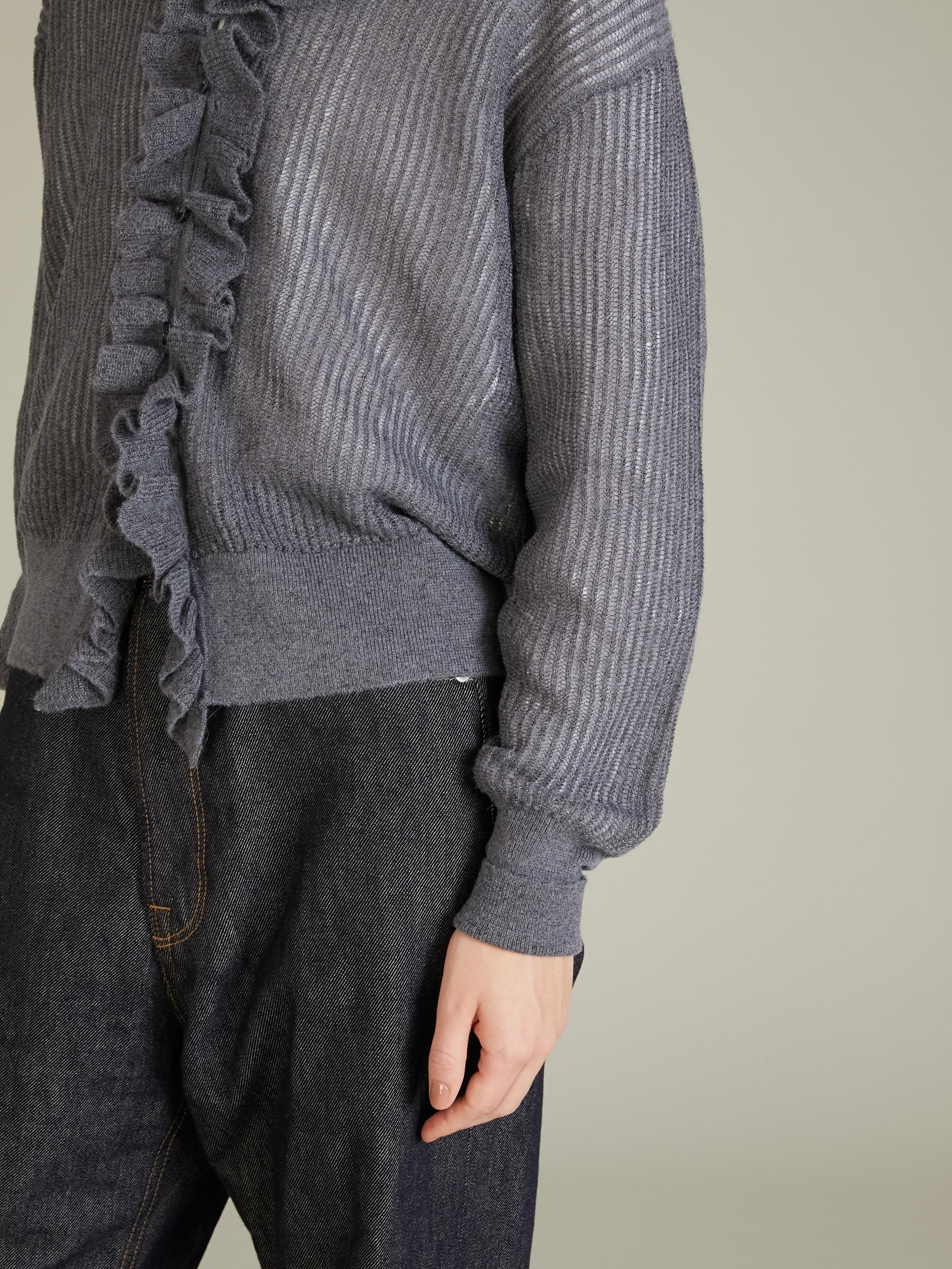 raffule frill cardigan|GRAY