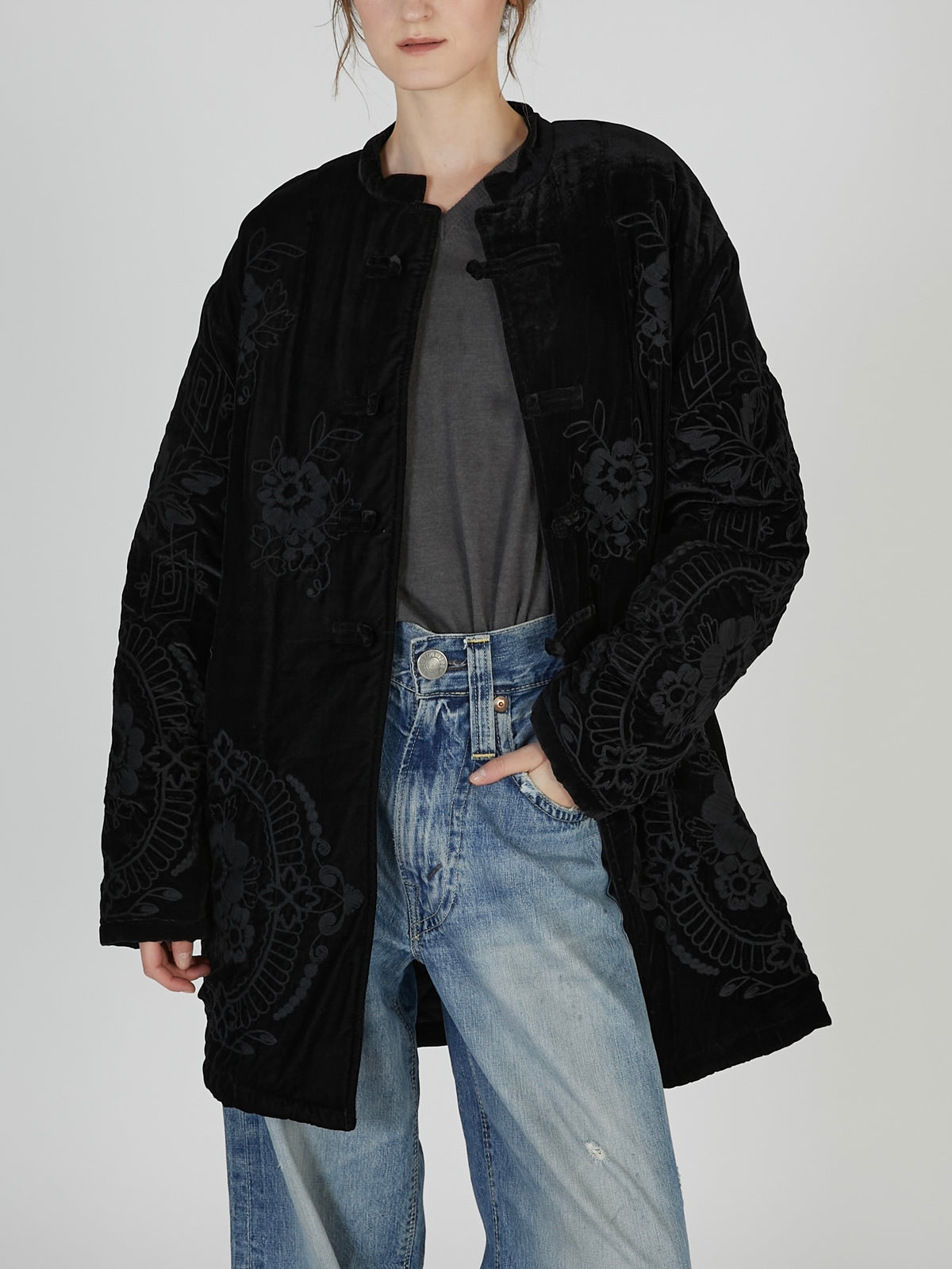 tape embroidery velvet bluson|BLACK
