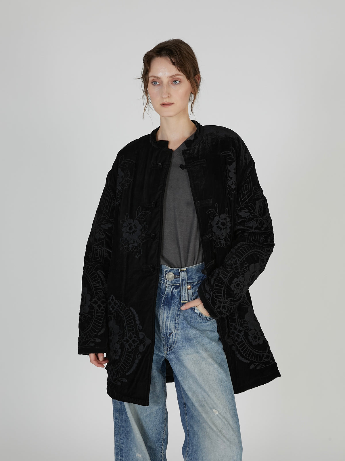 tape embroidery velvet bluson|BLACK