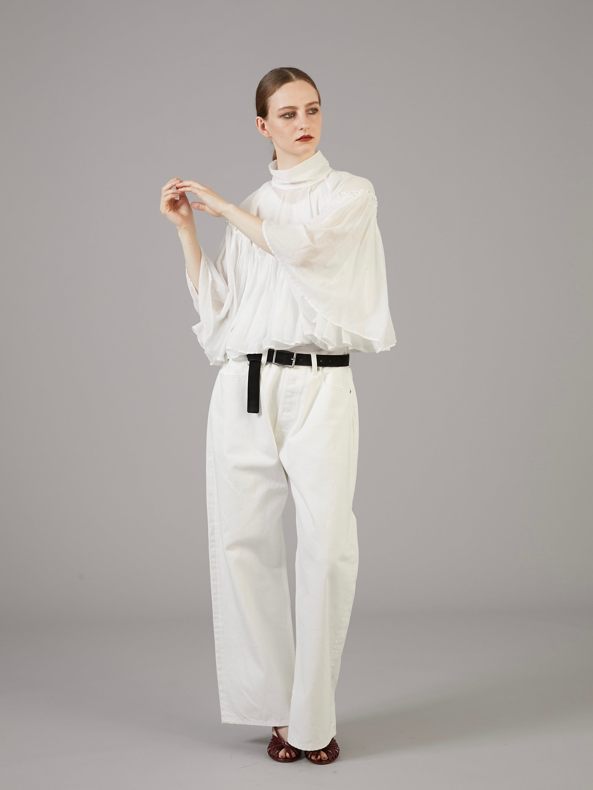 sheer poncho blouse | WHITE