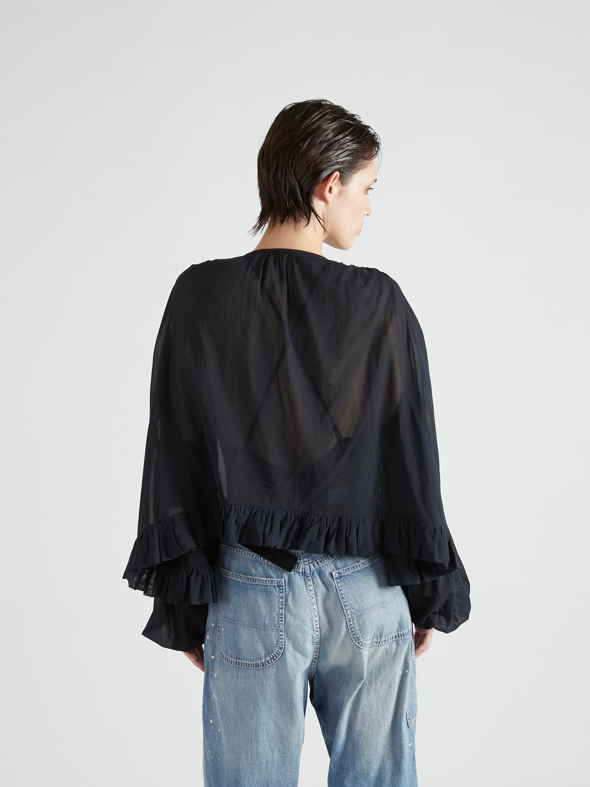 scallop frill blouse|BLACK