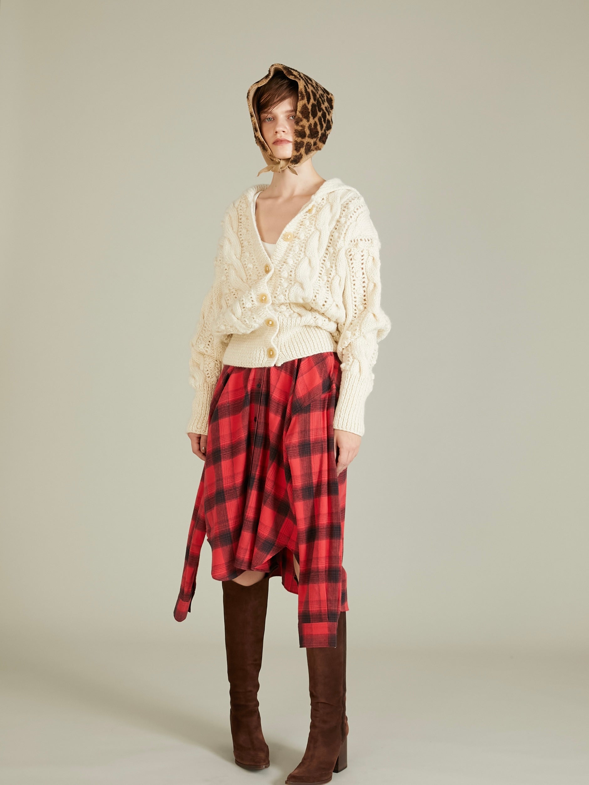 popcorn hand knit cardigan|IVORY