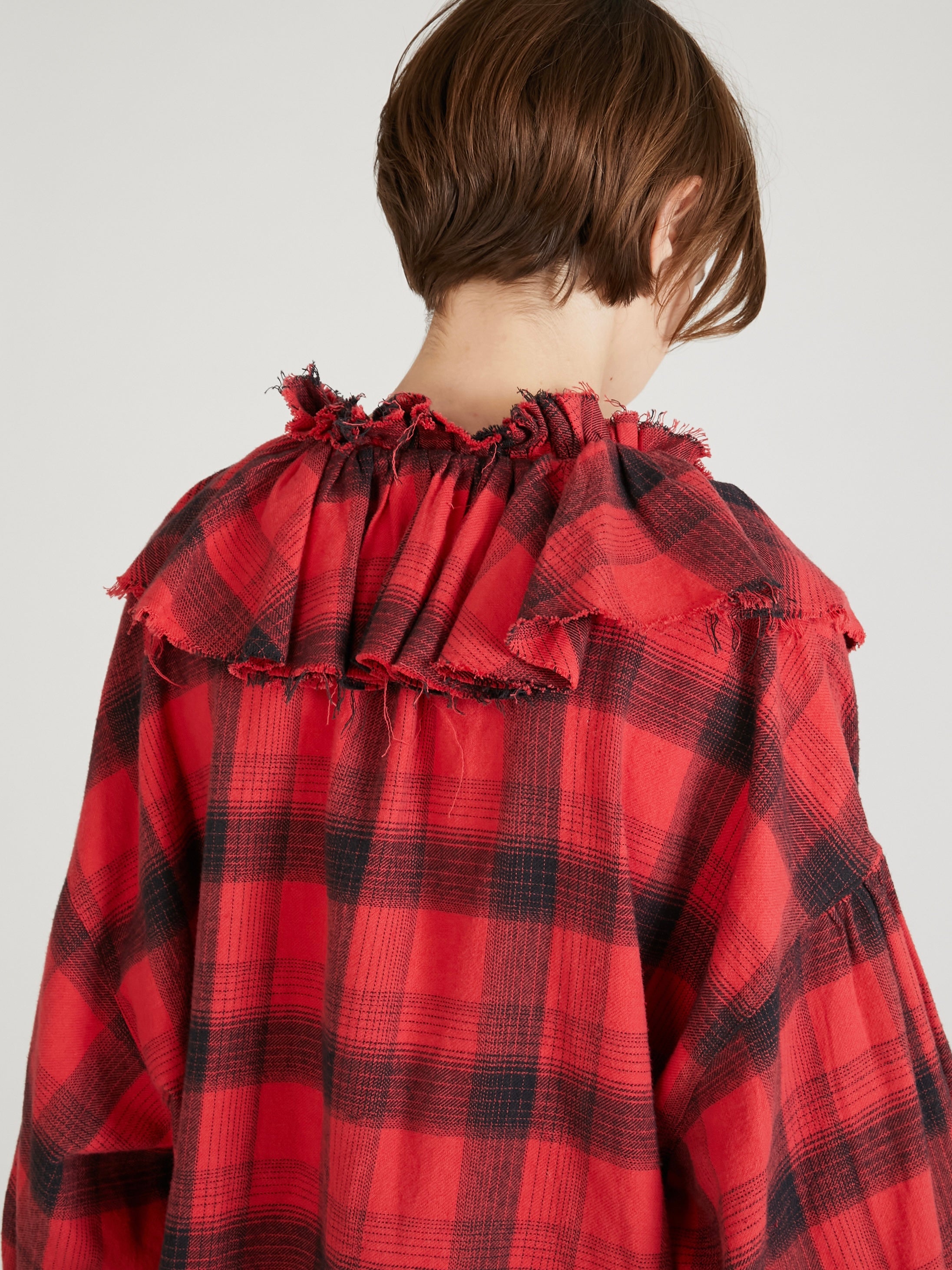 nel check ruffle blouse|RED