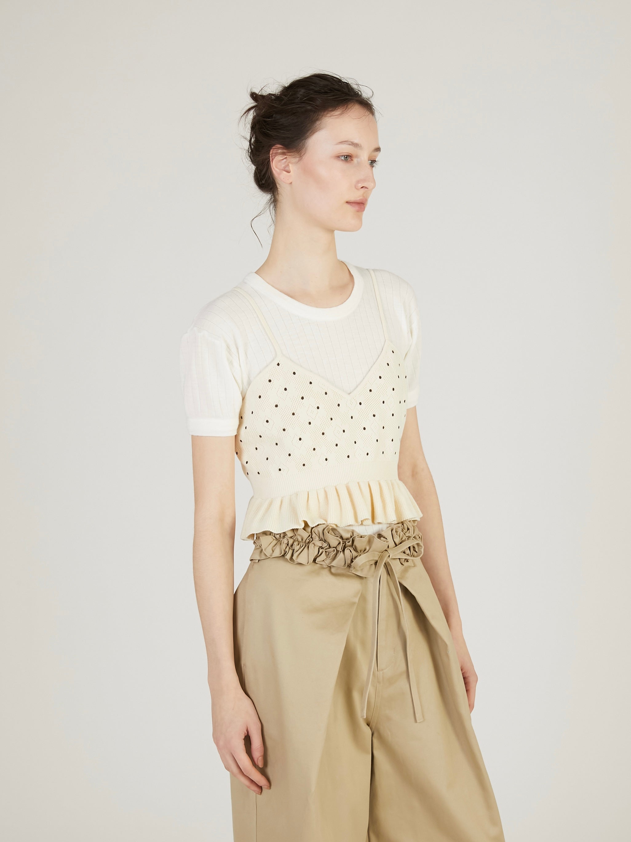 flower Jacquard dot camisole|IVORY