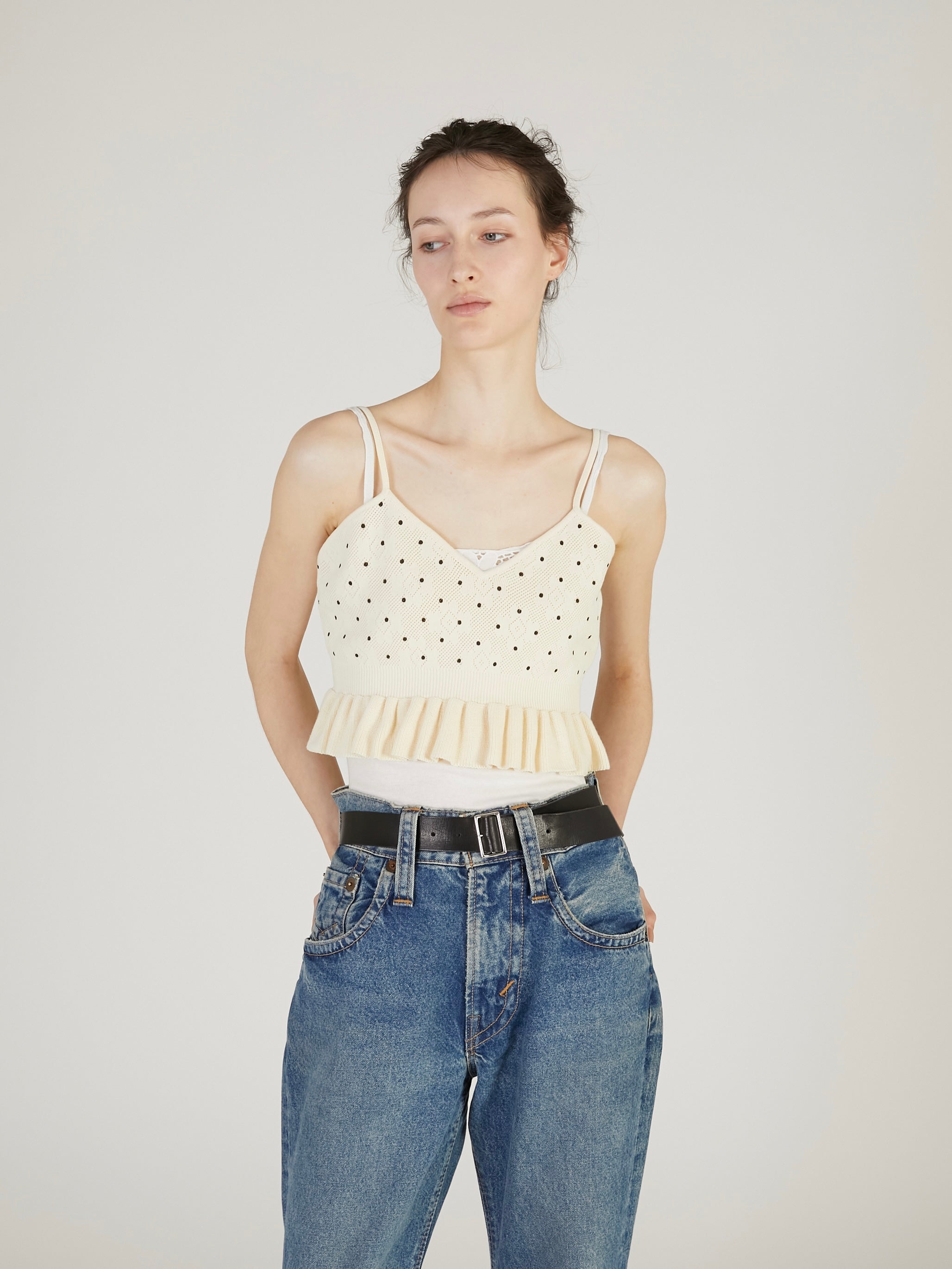 flower Jacquard dot camisole|BLACK