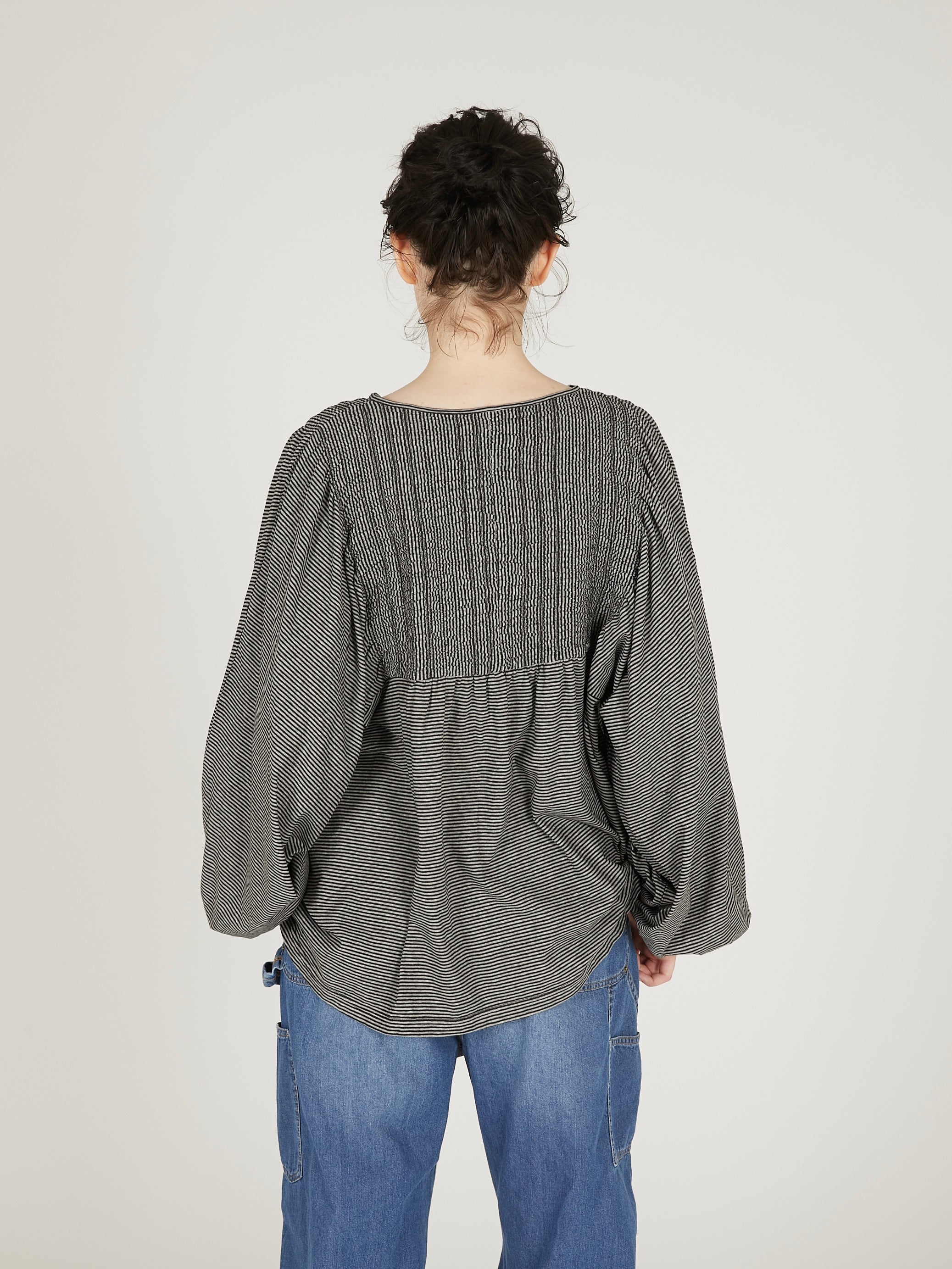 shirring border pullover|BLACK