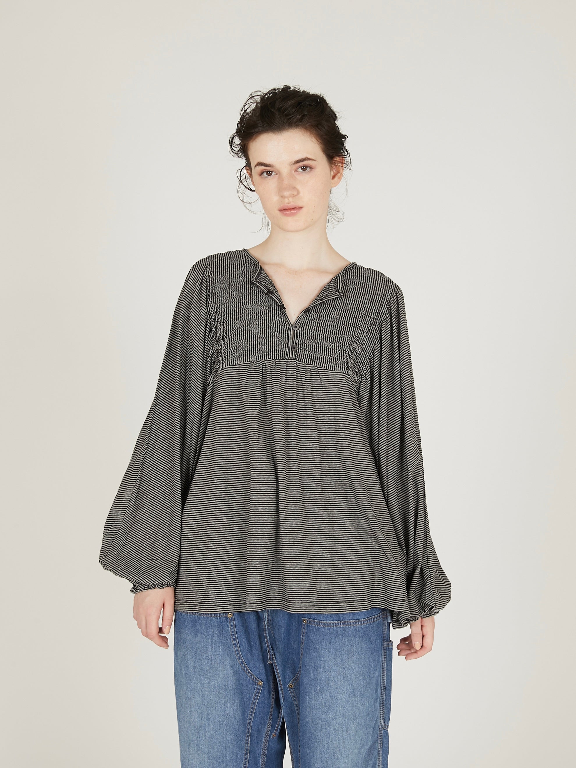 shirring border pullover|BLACK