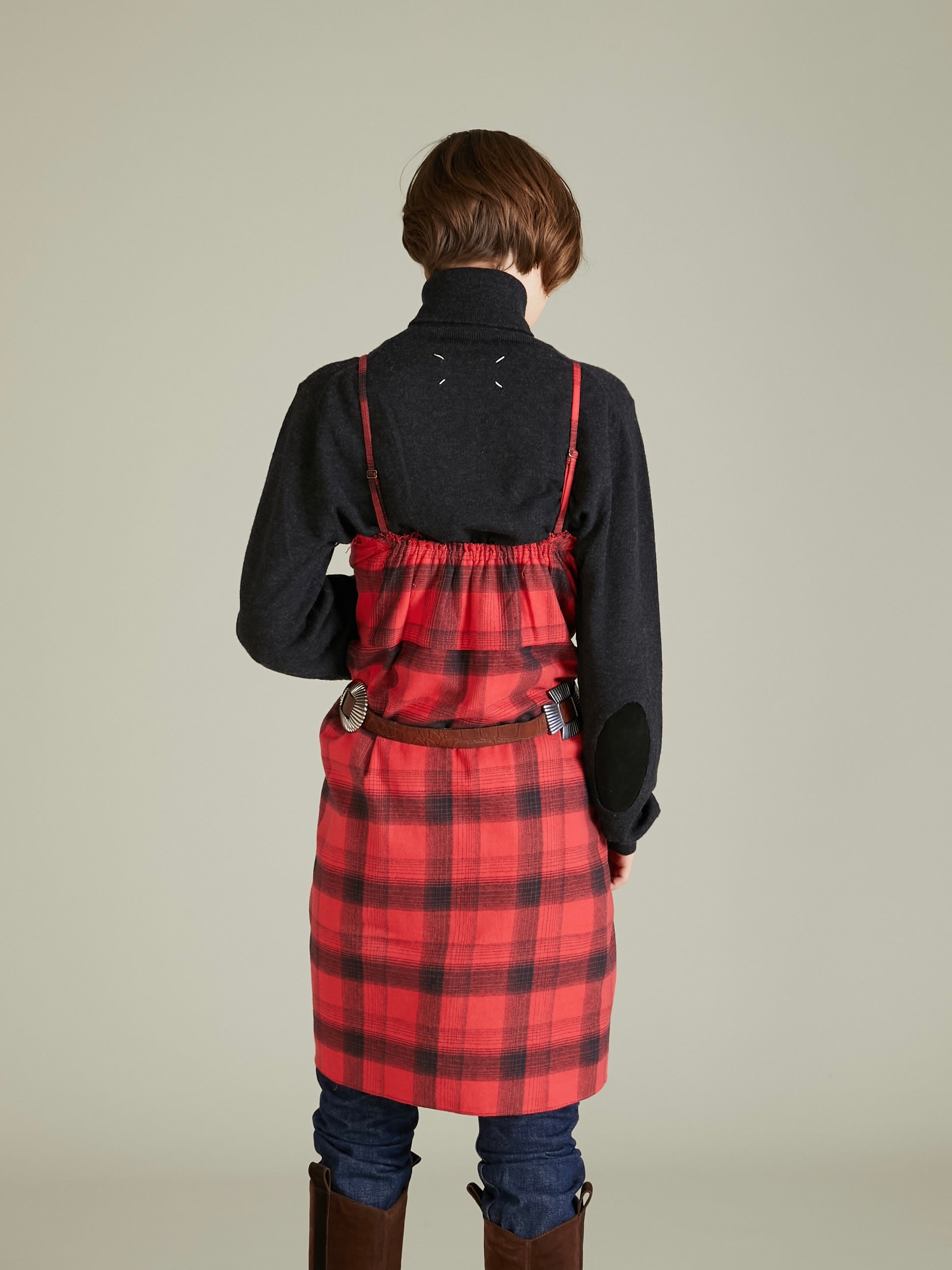 nel check shirt bustier|RED