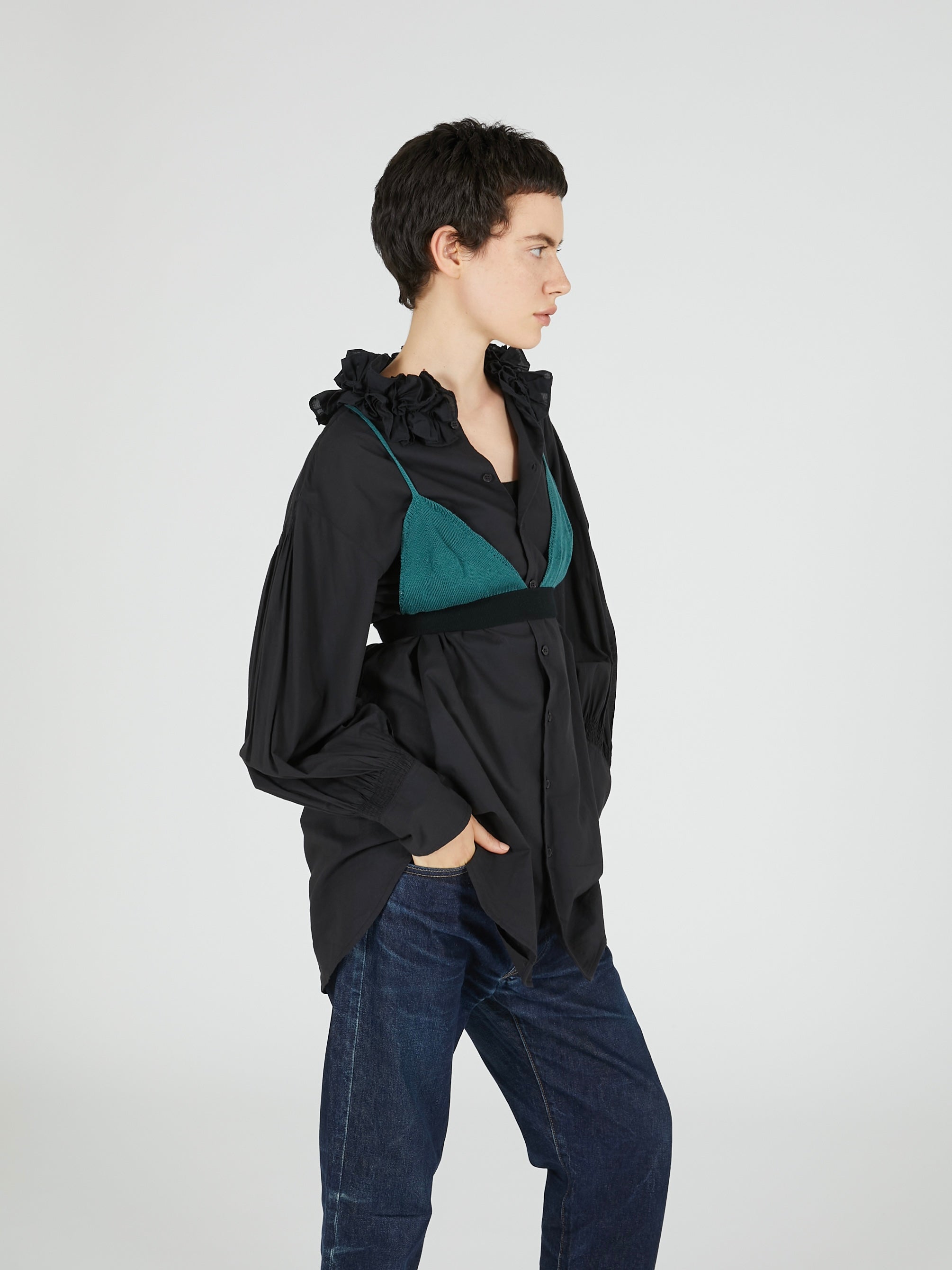 cotton frill collar shirts|BLACK