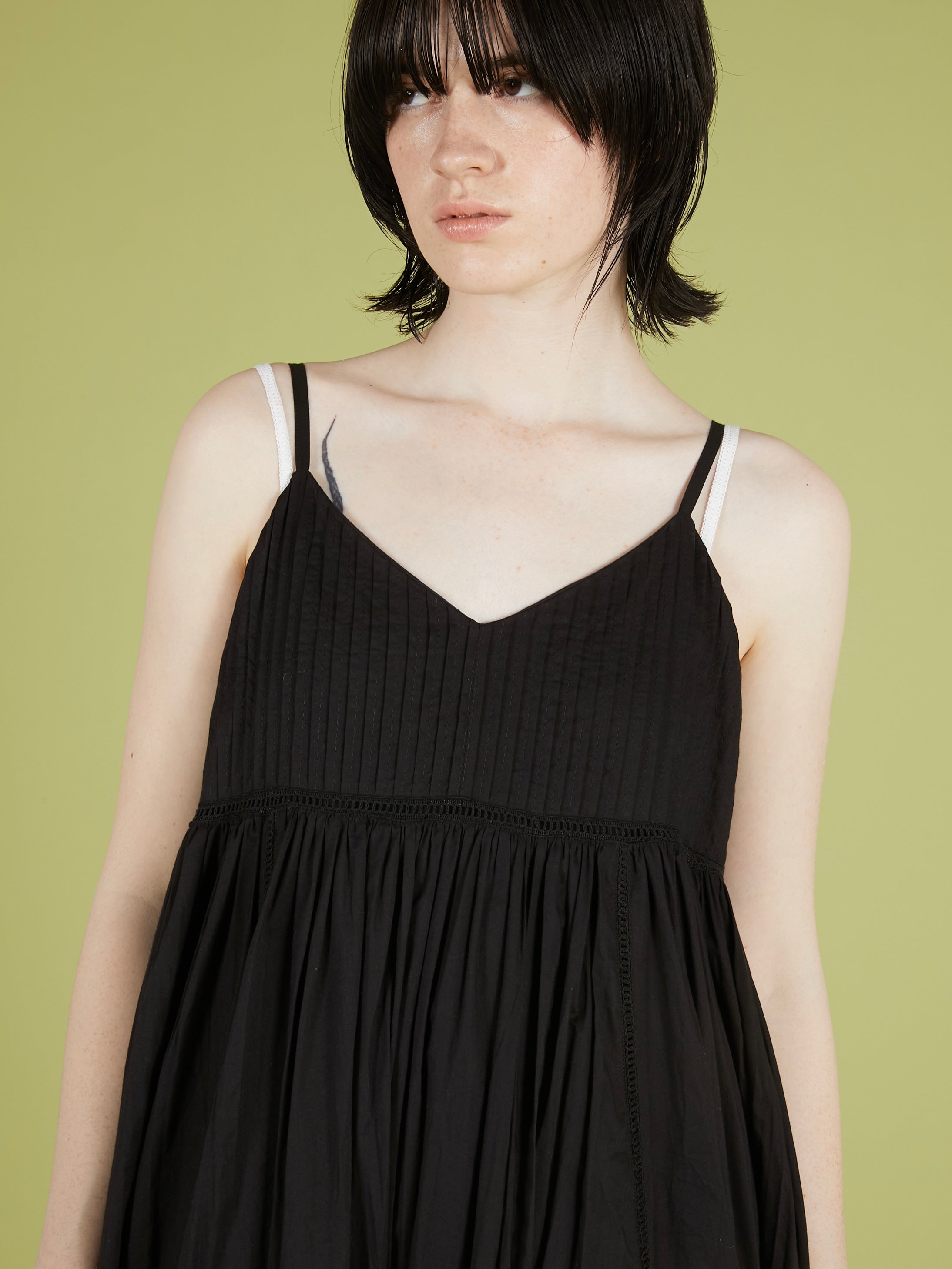 pintuck lace cami onepiece|BLACK