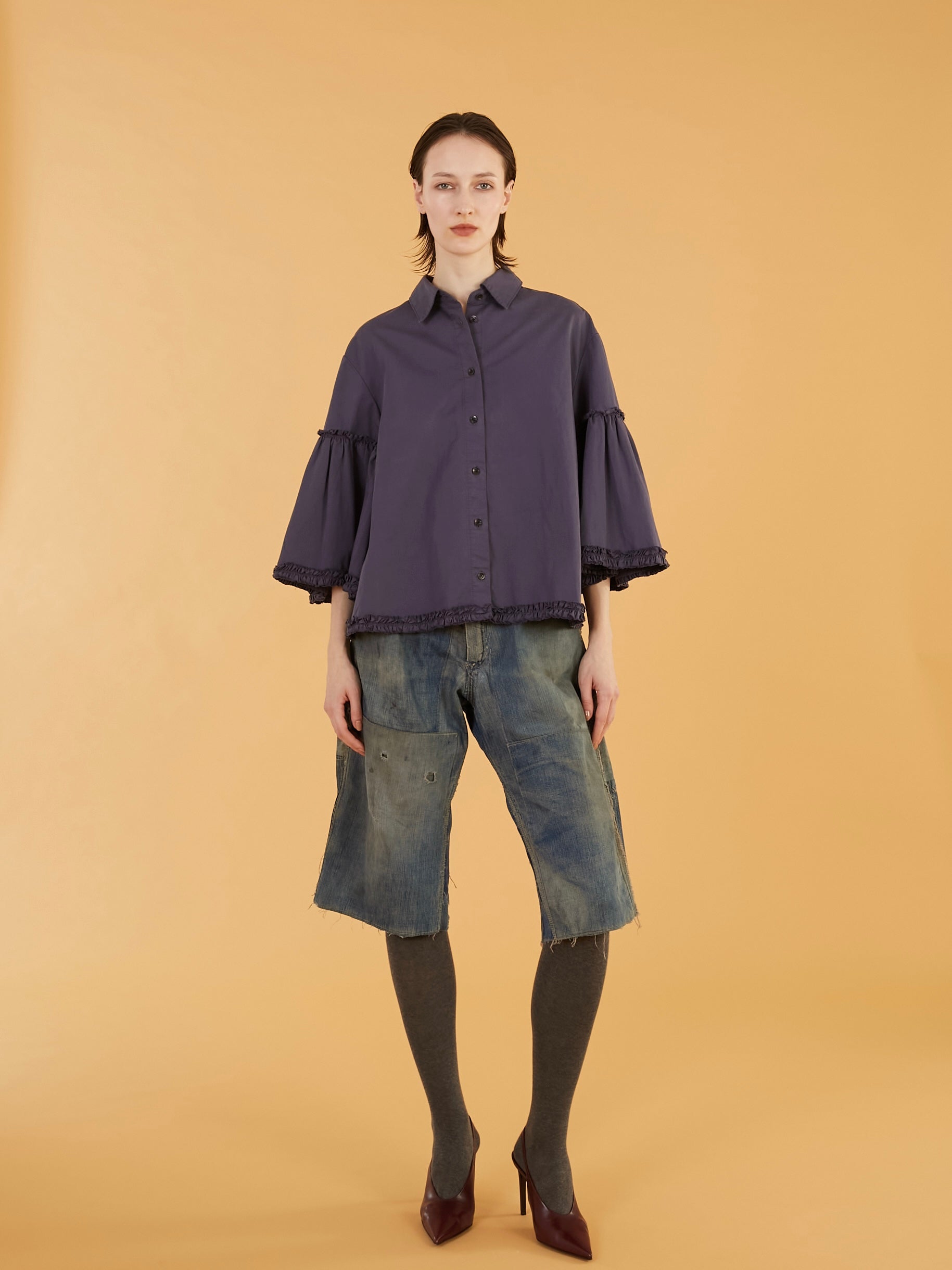 garment dye frill shirts|NAVY