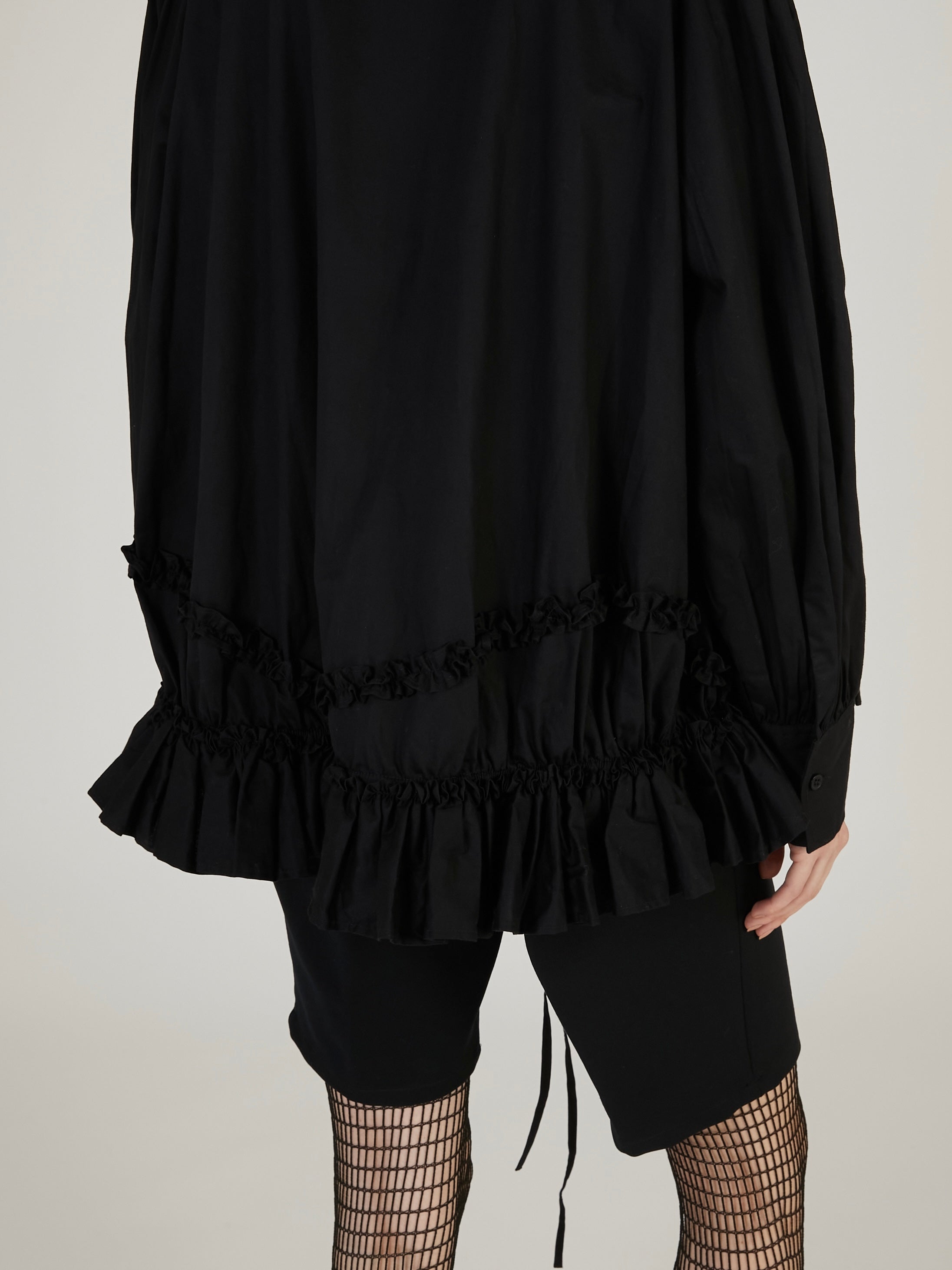 frill hem long sleeve shirts|BLACK