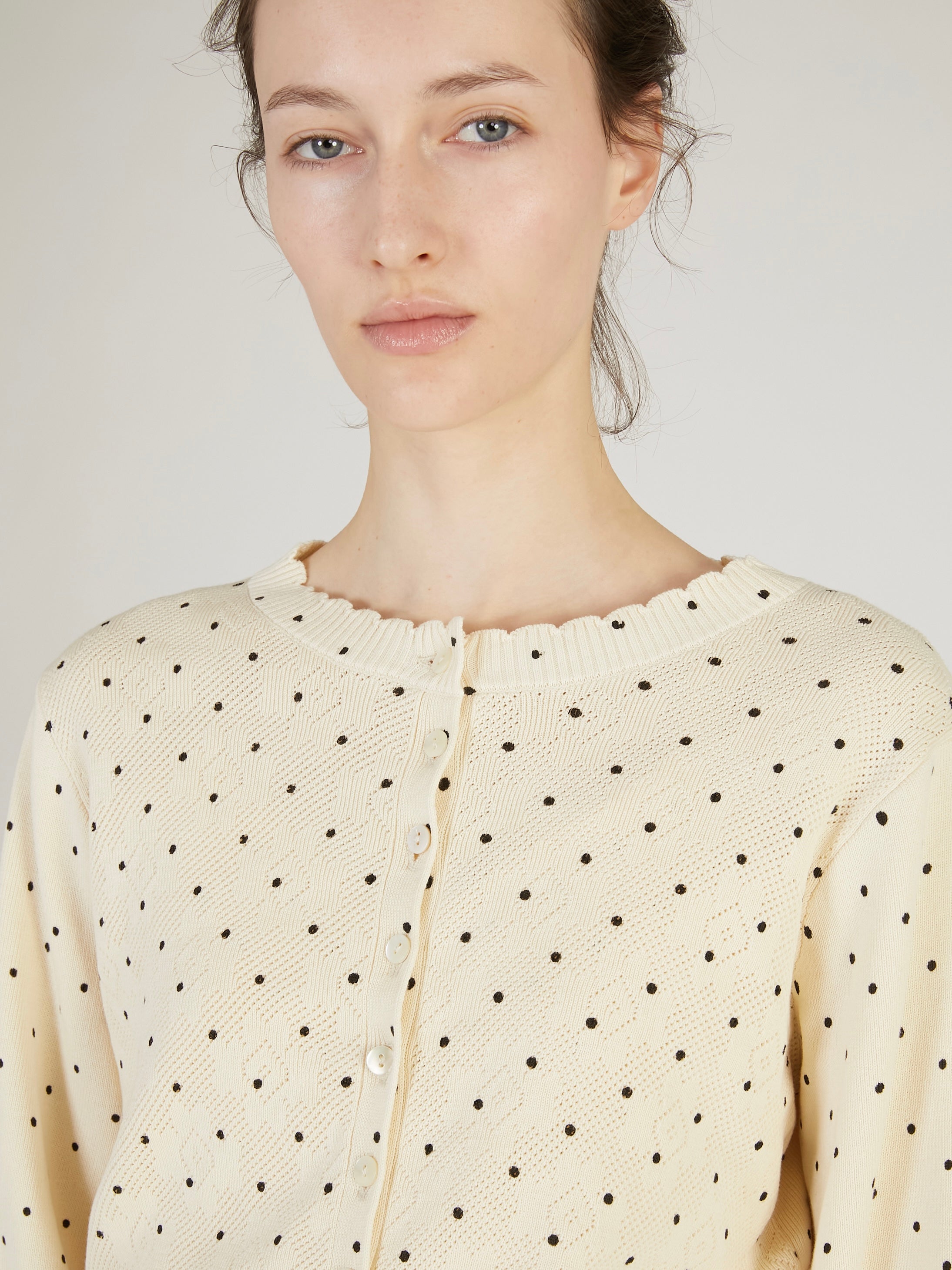 flower Jacquard dot cardigan|IVORY