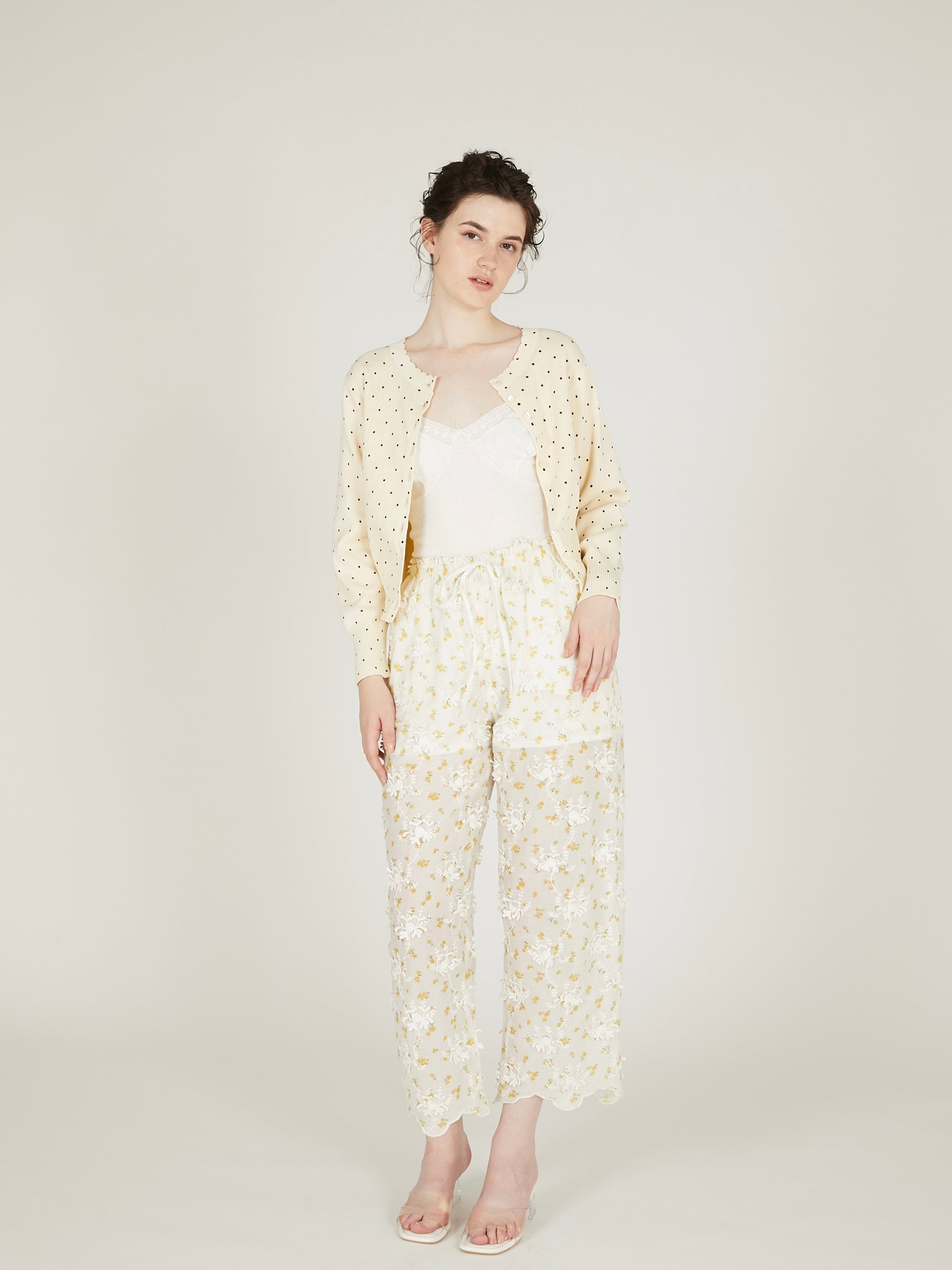 flower Jacquard dot cardigan|IVORY