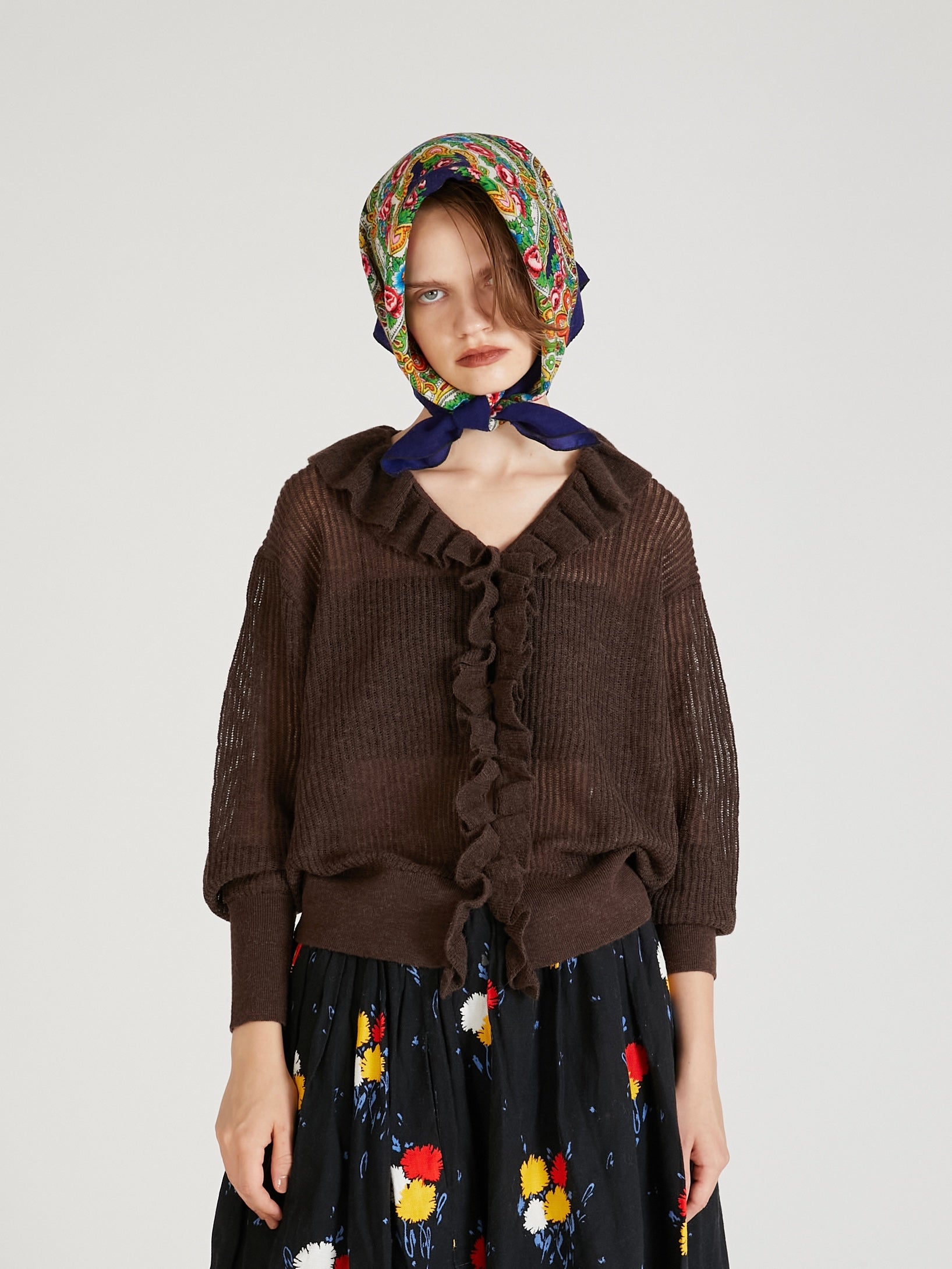 raffule frill cardigan|GRAY